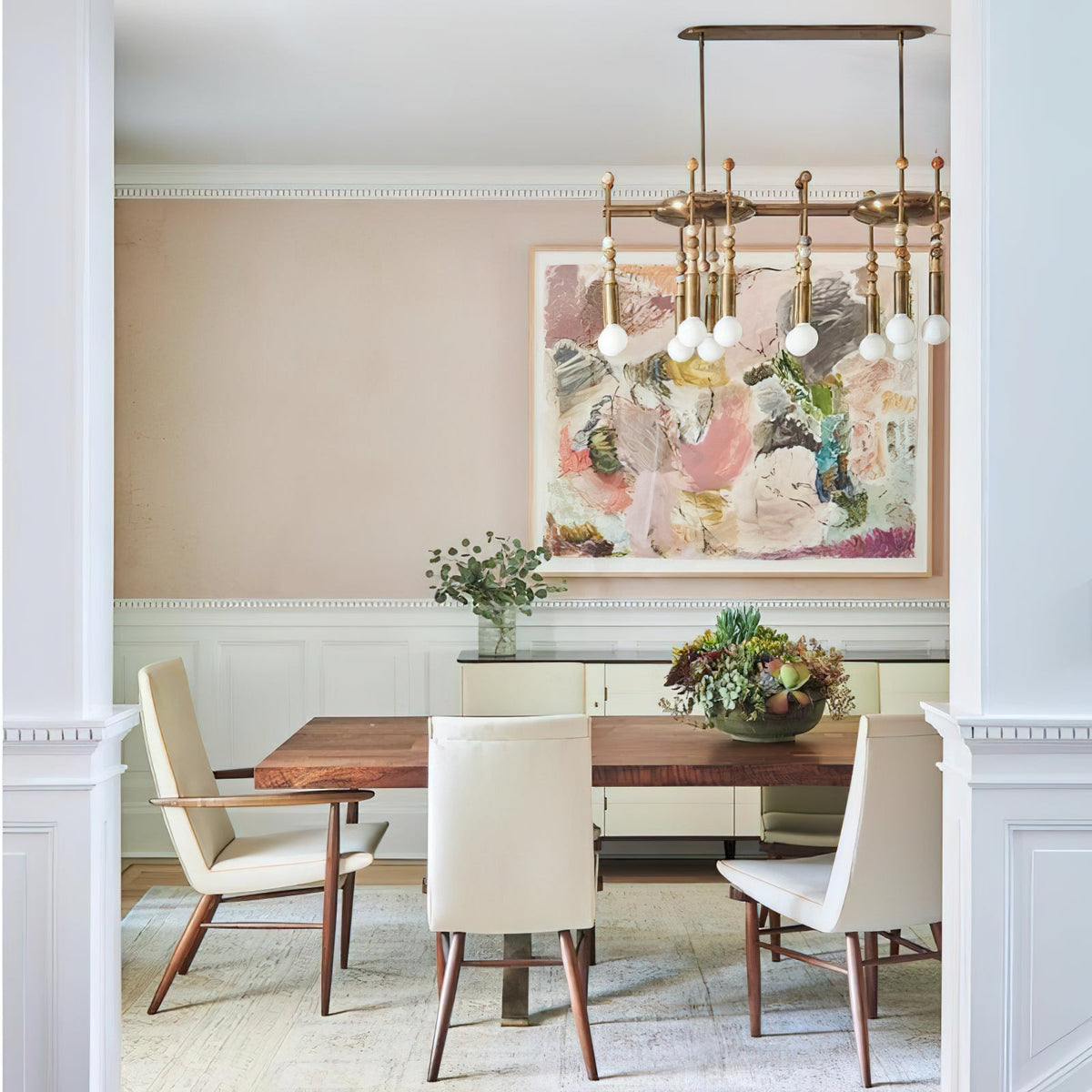 Millie Chandelier - Marble Beadwork & Leather-Bound Brass Pendant