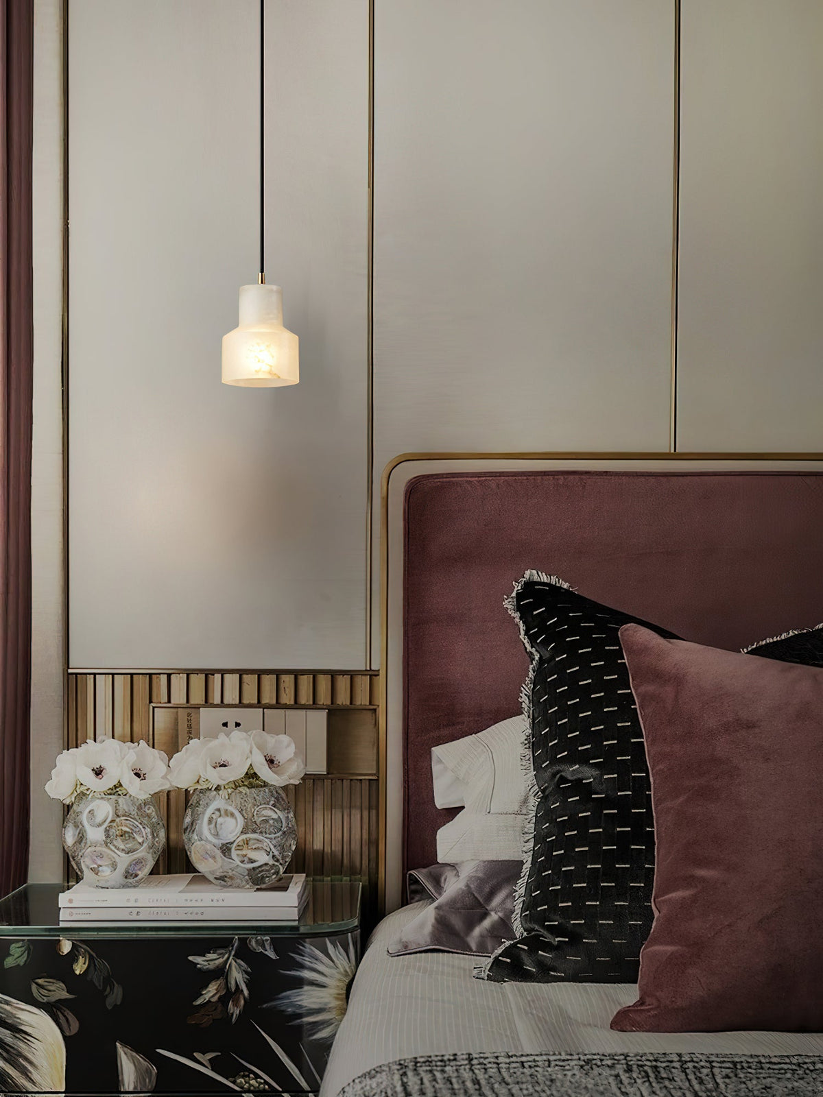 Millson Alabaster Pendant Light - Natural Stone Globe & Brass Fitting