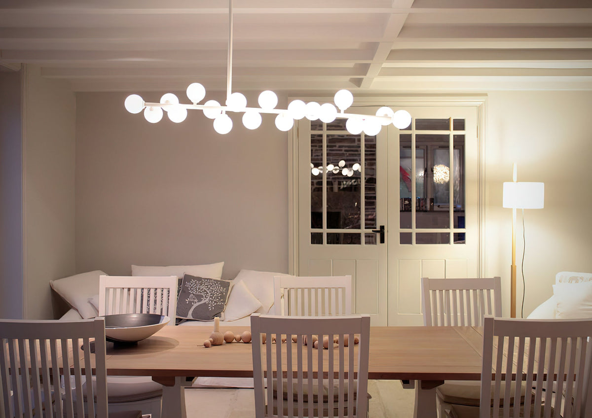 Mimosa Chandelier - Minimalist Asymmetrical Arm & Opal Glass Globe Pendant