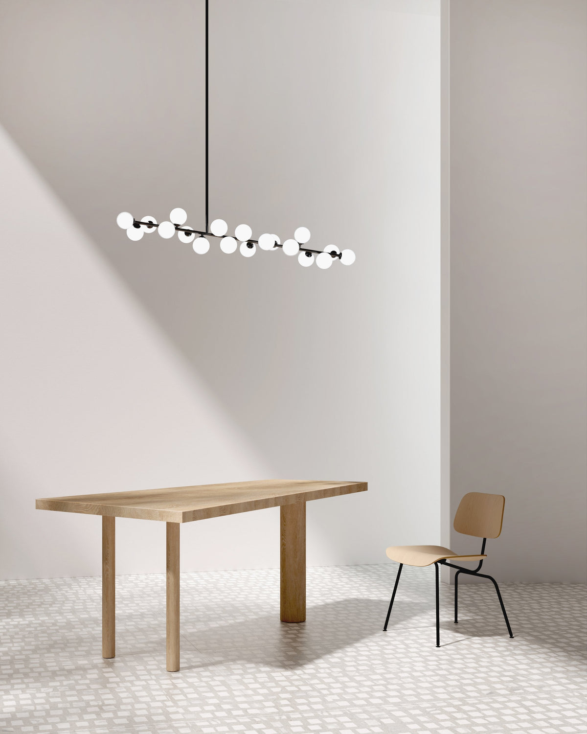 Mimosa Chandelier - Minimalist Asymmetrical Arm & Opal Glass Globe Pendant