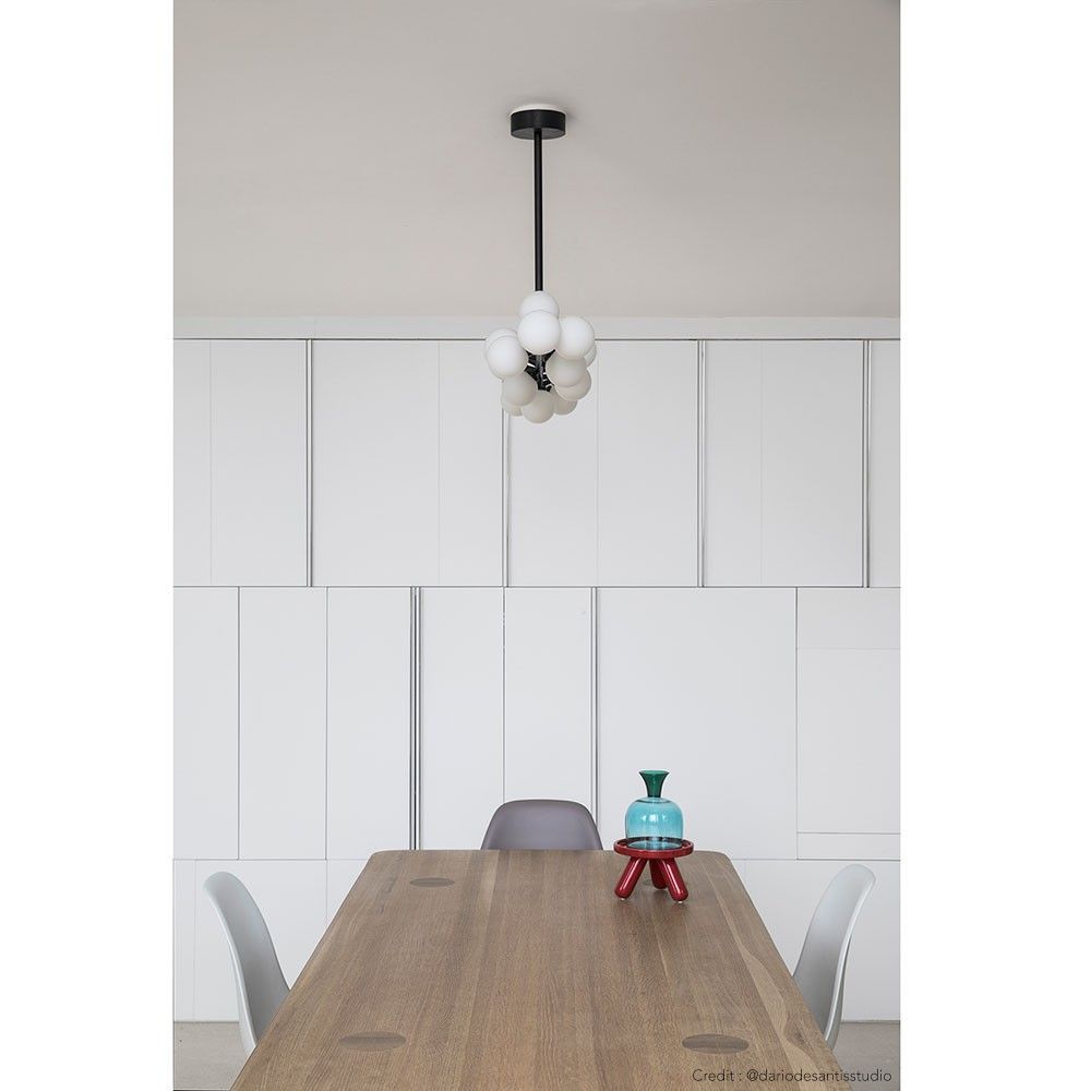 Mimosa Chandelier - Minimalist Asymmetrical Arm & Opal Glass Globe Pendant