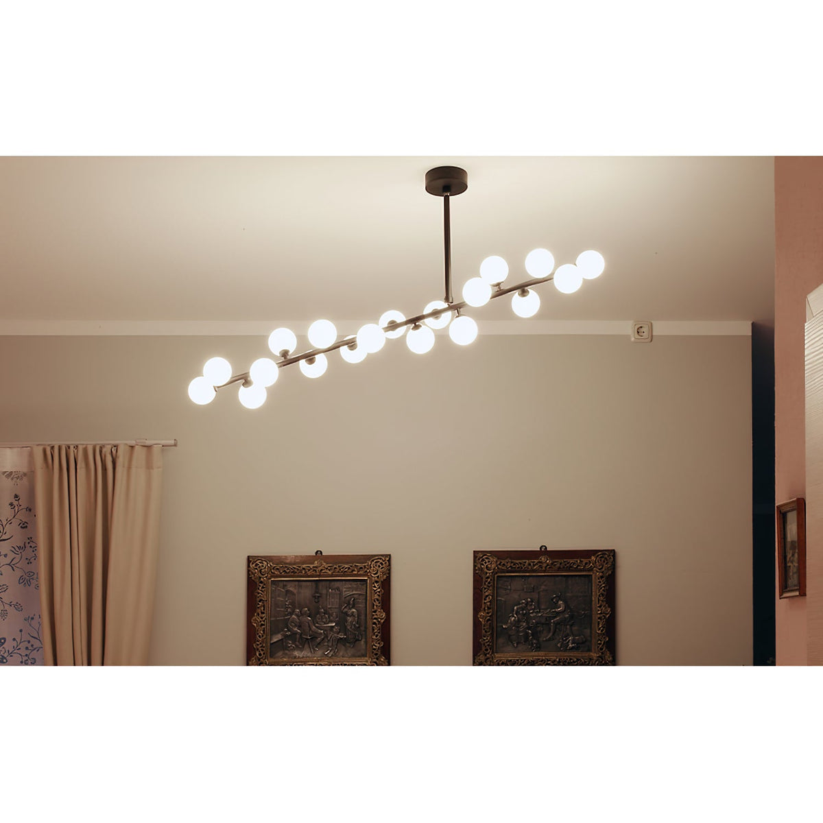 Mimosa Chandelier - Minimalist Asymmetrical Arm & Opal Glass Globe Pendant