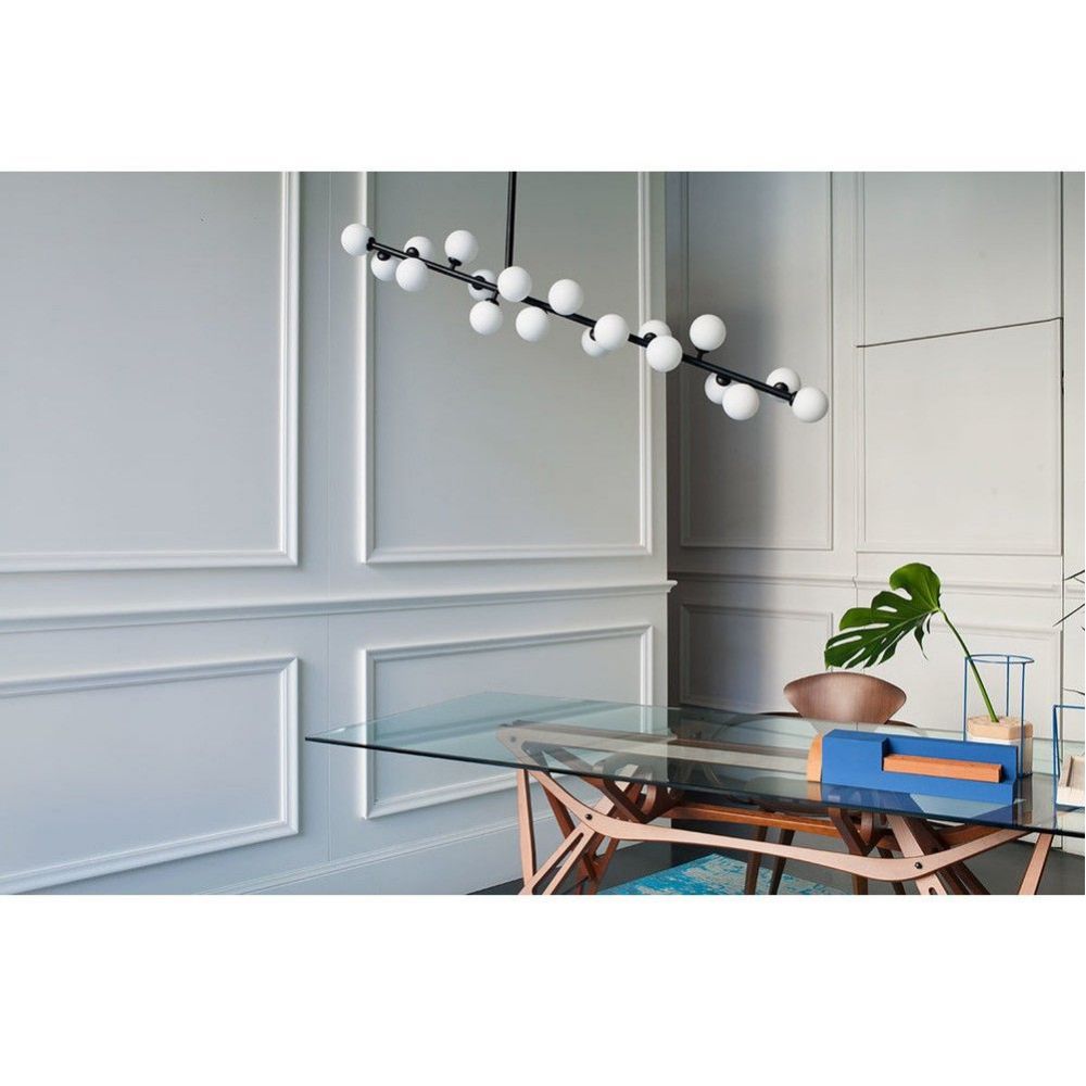 Mimosa Chandelier - Minimalist Asymmetrical Arm & Opal Glass Globe Pendant