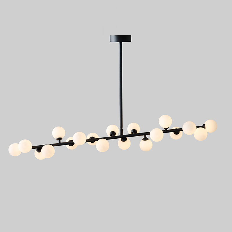 Mimosa Chandelier - Minimalist Asymmetrical Arm & Opal Glass Globe Pendant