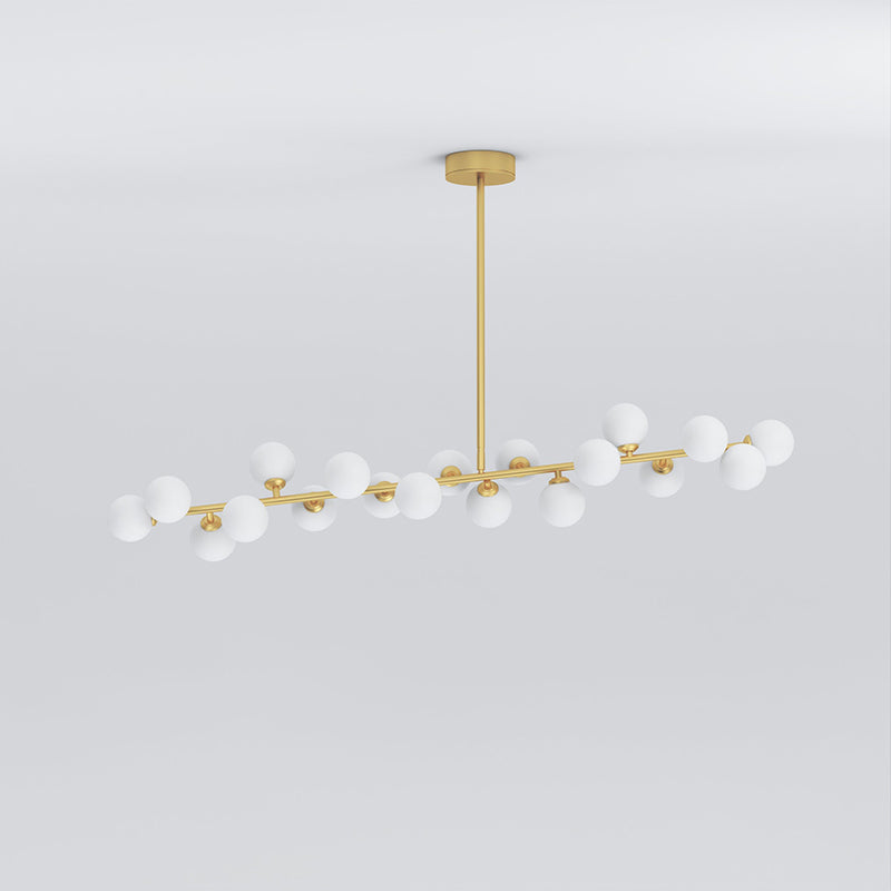 Mimosa Chandelier - Minimalist Asymmetrical Arm & Opal Glass Globe Pendant