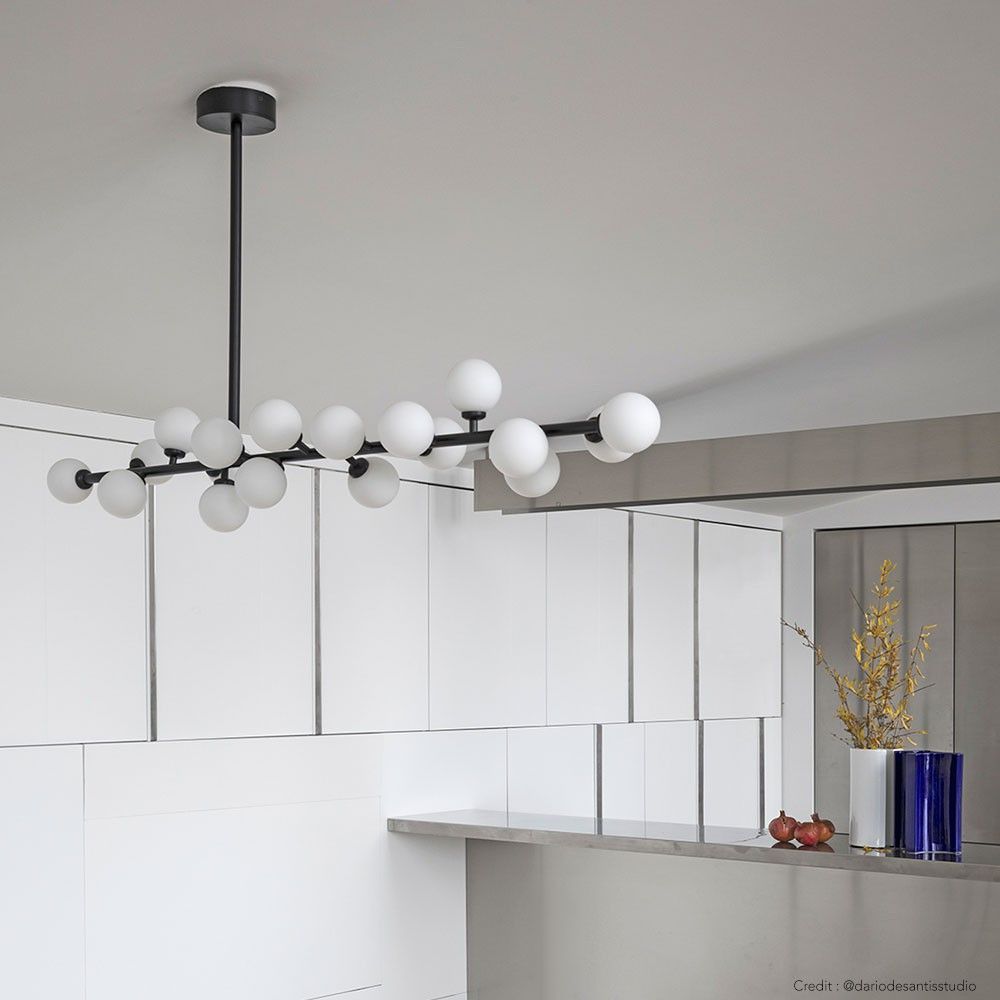 Mimosa Chandelier - Minimalist Asymmetrical Arm & Opal Glass Globe Pendant