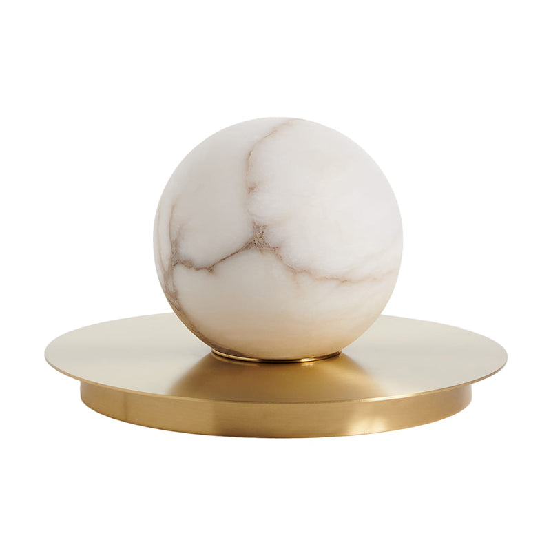Mini Alabaster Moon Table Lamp - Spherical Natural Alabaster & Brass Accent Light