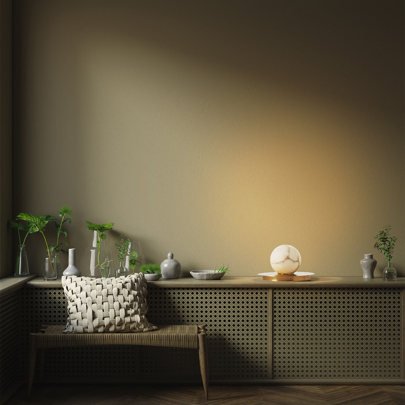 Mini Alabaster Moon Table Lamp - Spherical Natural Alabaster & Brass Accent Light