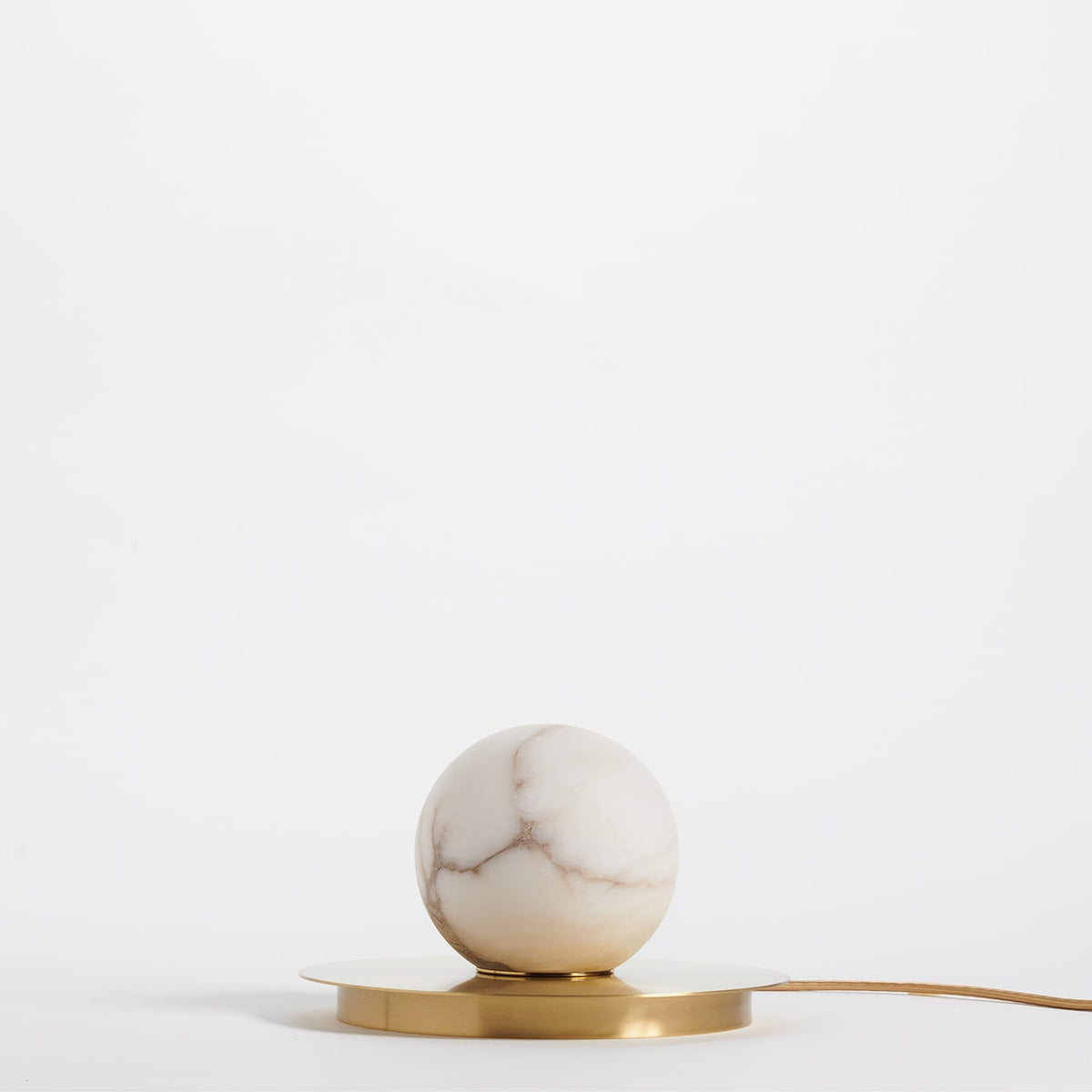 Mini Alabaster Moon Table Lamp - Spherical Natural Alabaster & Brass Accent Light