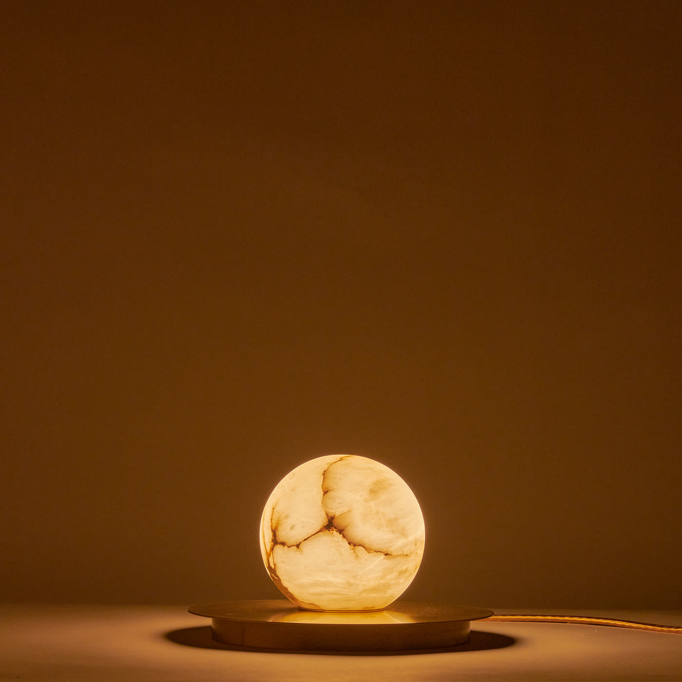 Mini Alabaster Moon Table Lamp - Spherical Natural Alabaster & Brass Accent Light