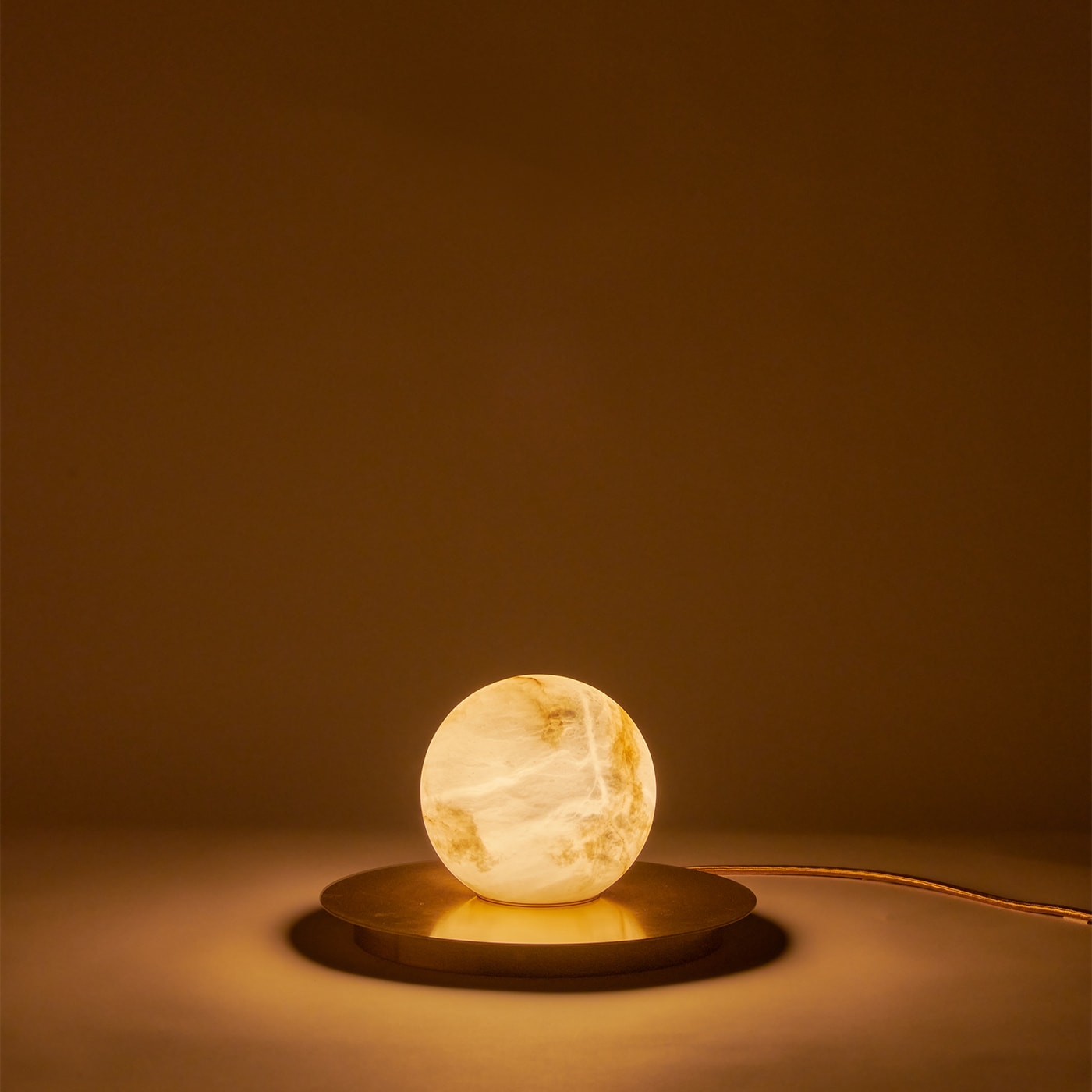 Mini Alabaster Moon Table Lamp - Spherical Natural Alabaster & Brass Accent Light