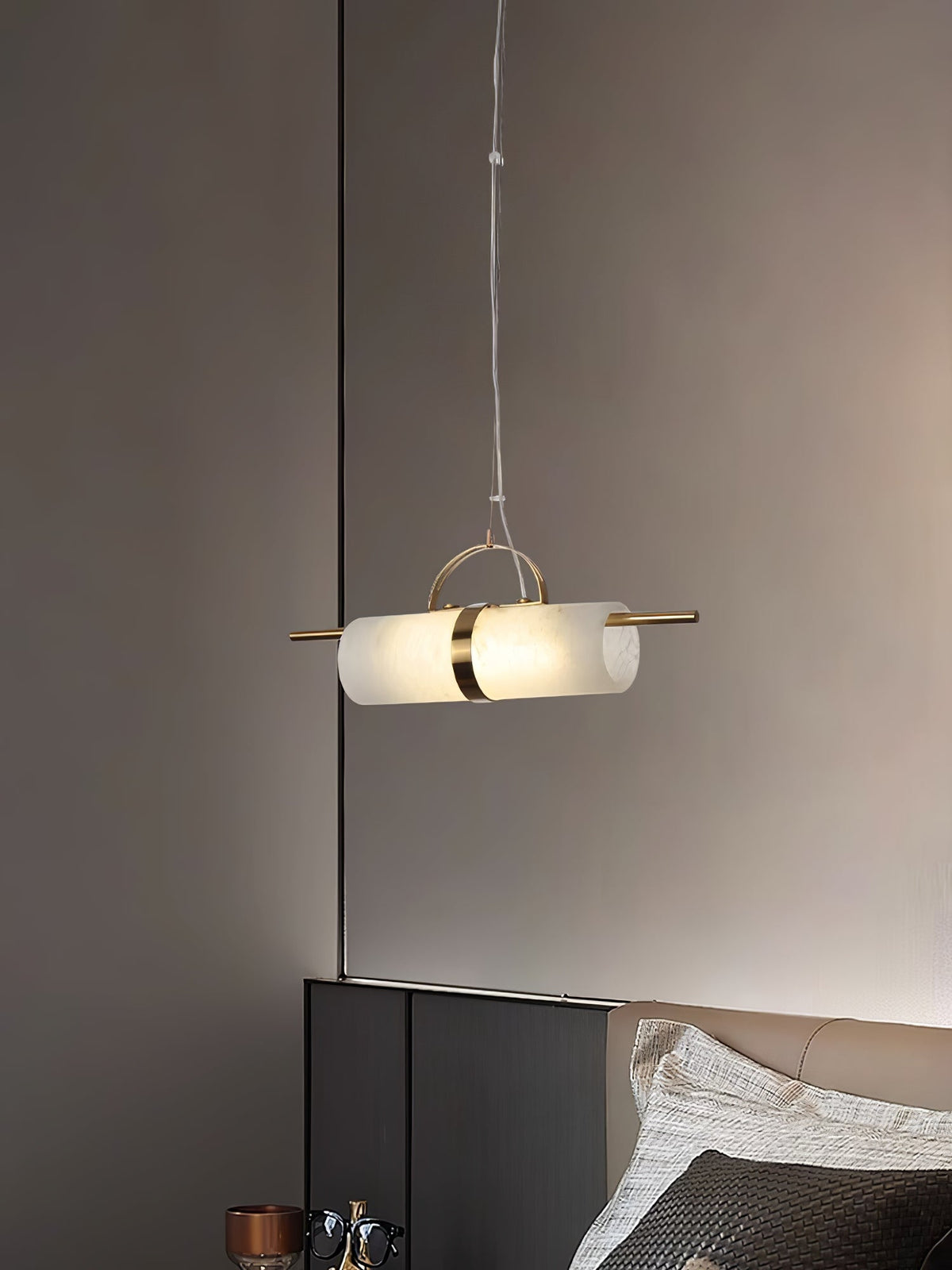 Mini Cylindrical Alabaster Pendant Light - Natural Stone LED Bar Light