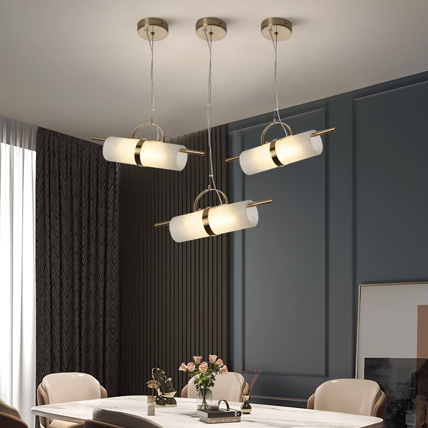 Mini Cylindrical Alabaster Pendant Light - Natural Stone LED Bar Light