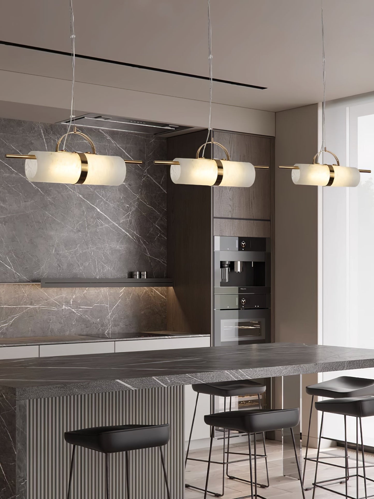 Mini Cylindrical Alabaster Pendant Light - Natural Stone LED Bar Light