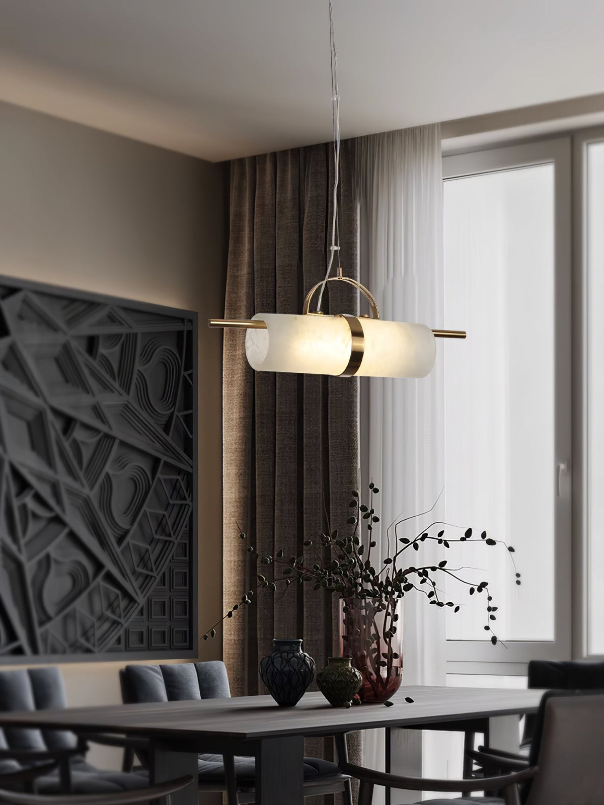 Mini Cylindrical Alabaster Pendant Light - Natural Stone LED Bar Light