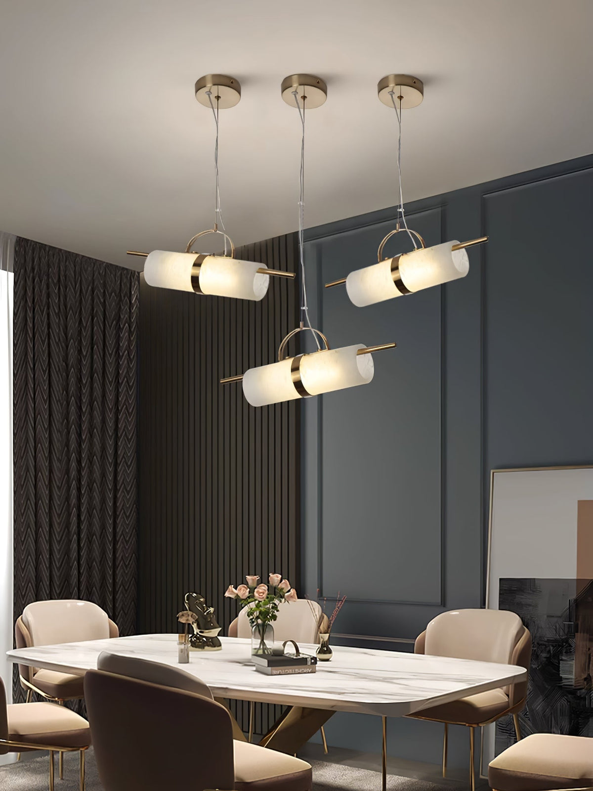 Mini Cylindrical Alabaster Pendant Light - Natural Stone LED Bar Light