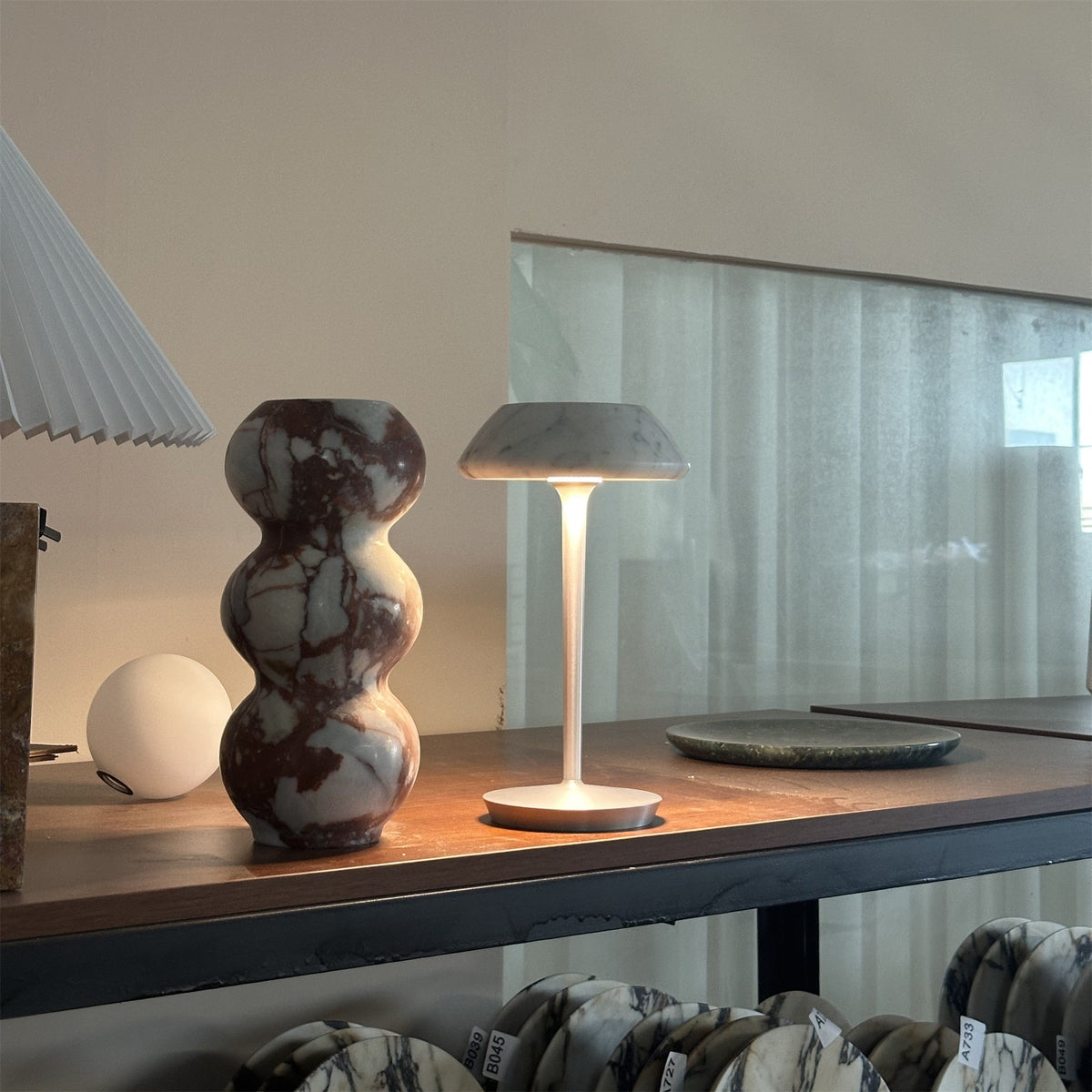 Mini Fiore Cordless Table Lamp - Rechargeable Marble & Aluminium Accent Light