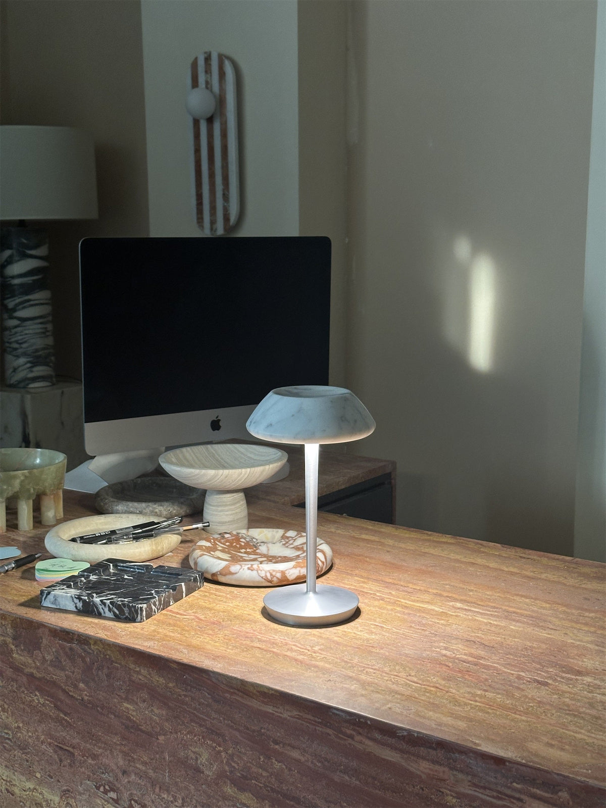 Mini Fiore Cordless Table Lamp - Rechargeable Marble & Aluminium Accent Light