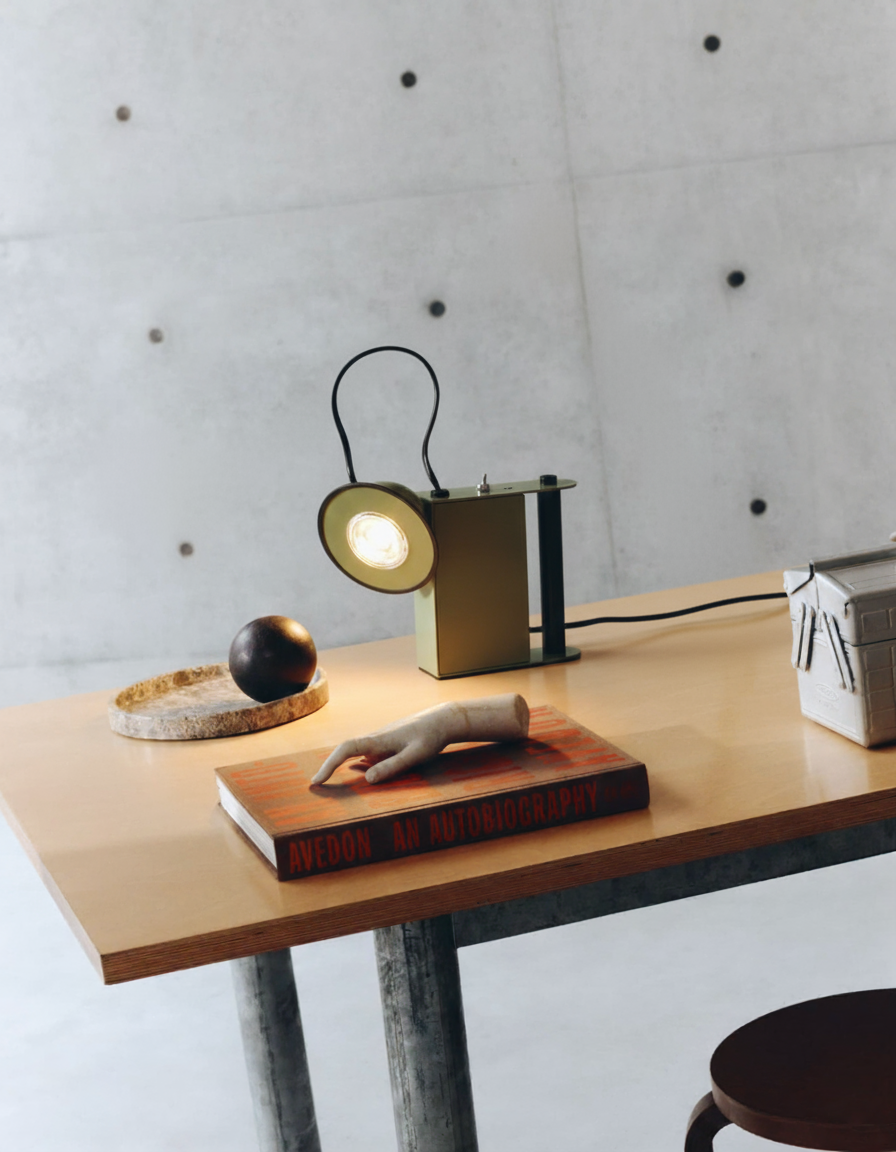 Minibox Table Lamp - Playful Metallic Task Light with Magnetic Head