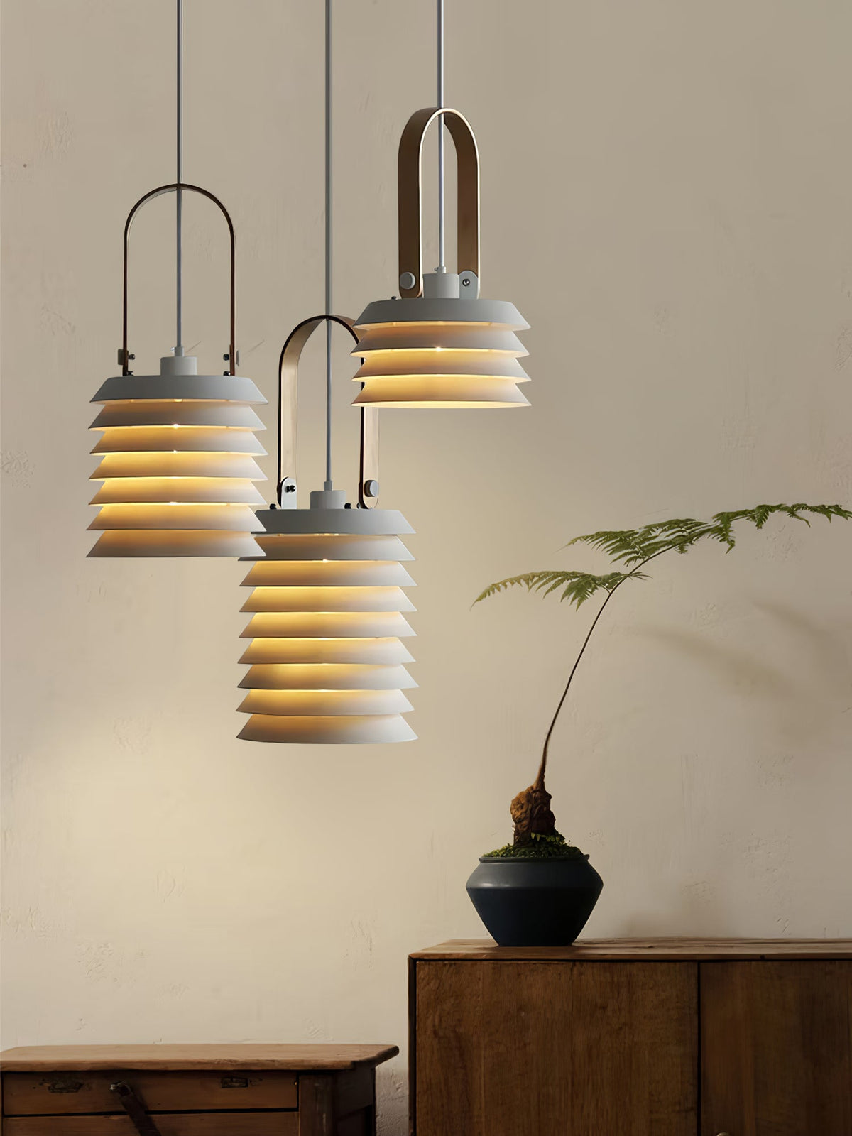 Minimalist Lantern Pendant Lamp - Honeycomb Tiered Metal Disc Light