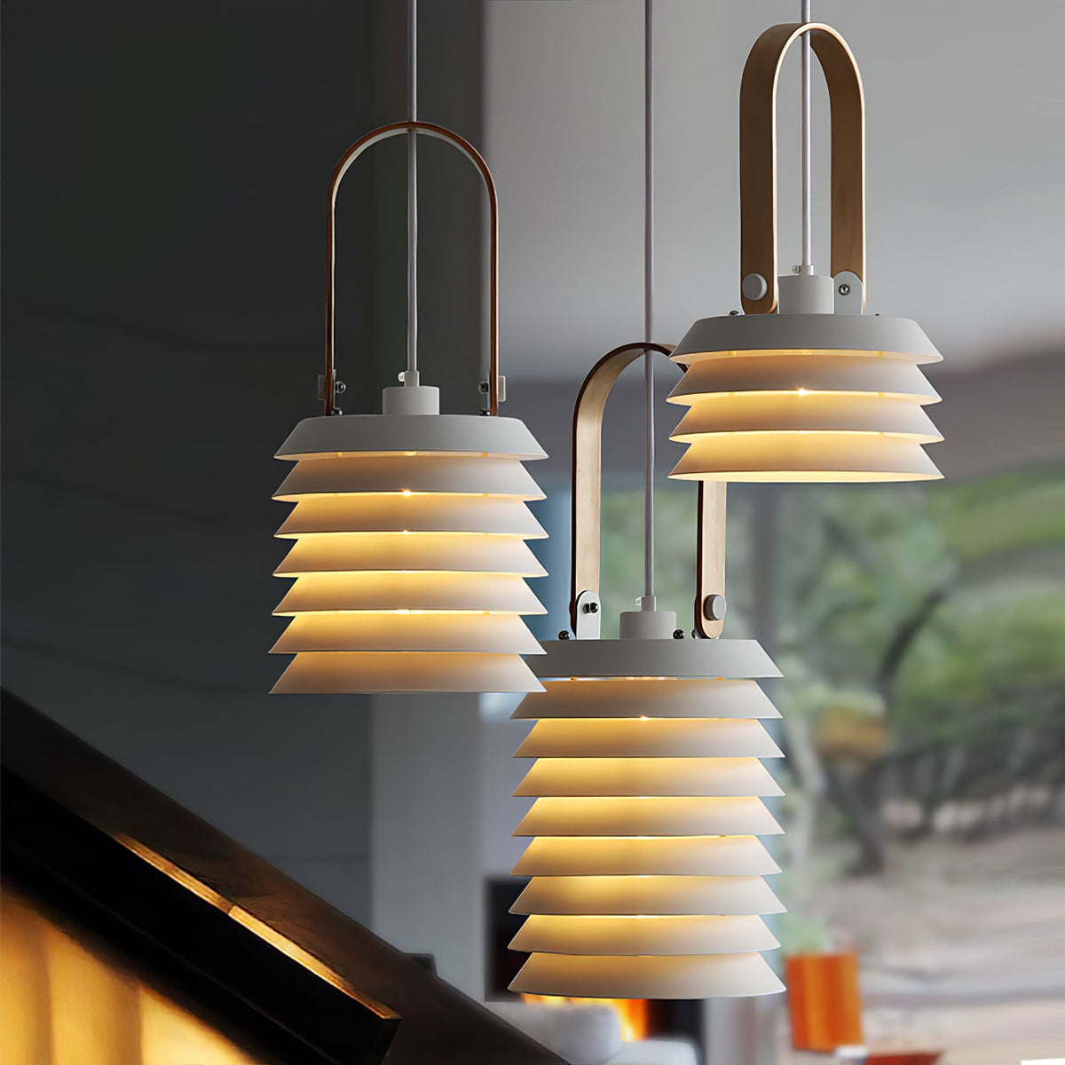 Minimalist Lantern Pendant Lamp - Honeycomb Tiered Metal Disc Light