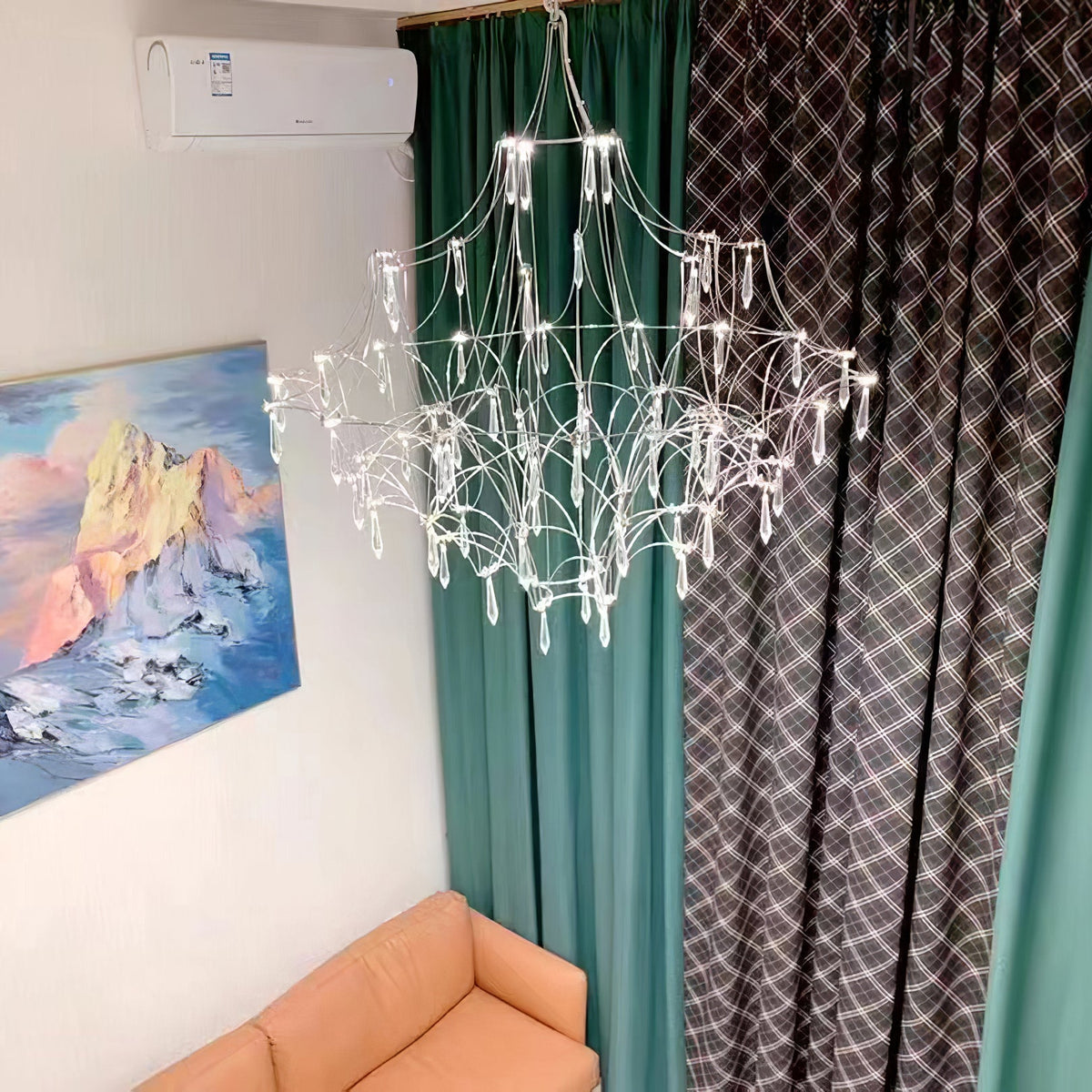 Mira Chandelier - Sparkling Crystal Light Net & Stainless Steel LED Pendant
