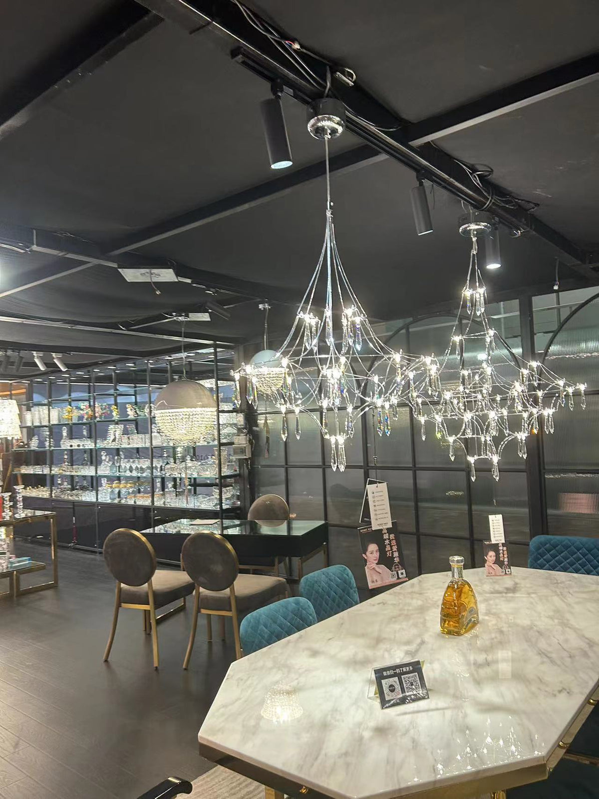 Mira Chandelier - Sparkling Crystal Light Net & Stainless Steel LED Pendant