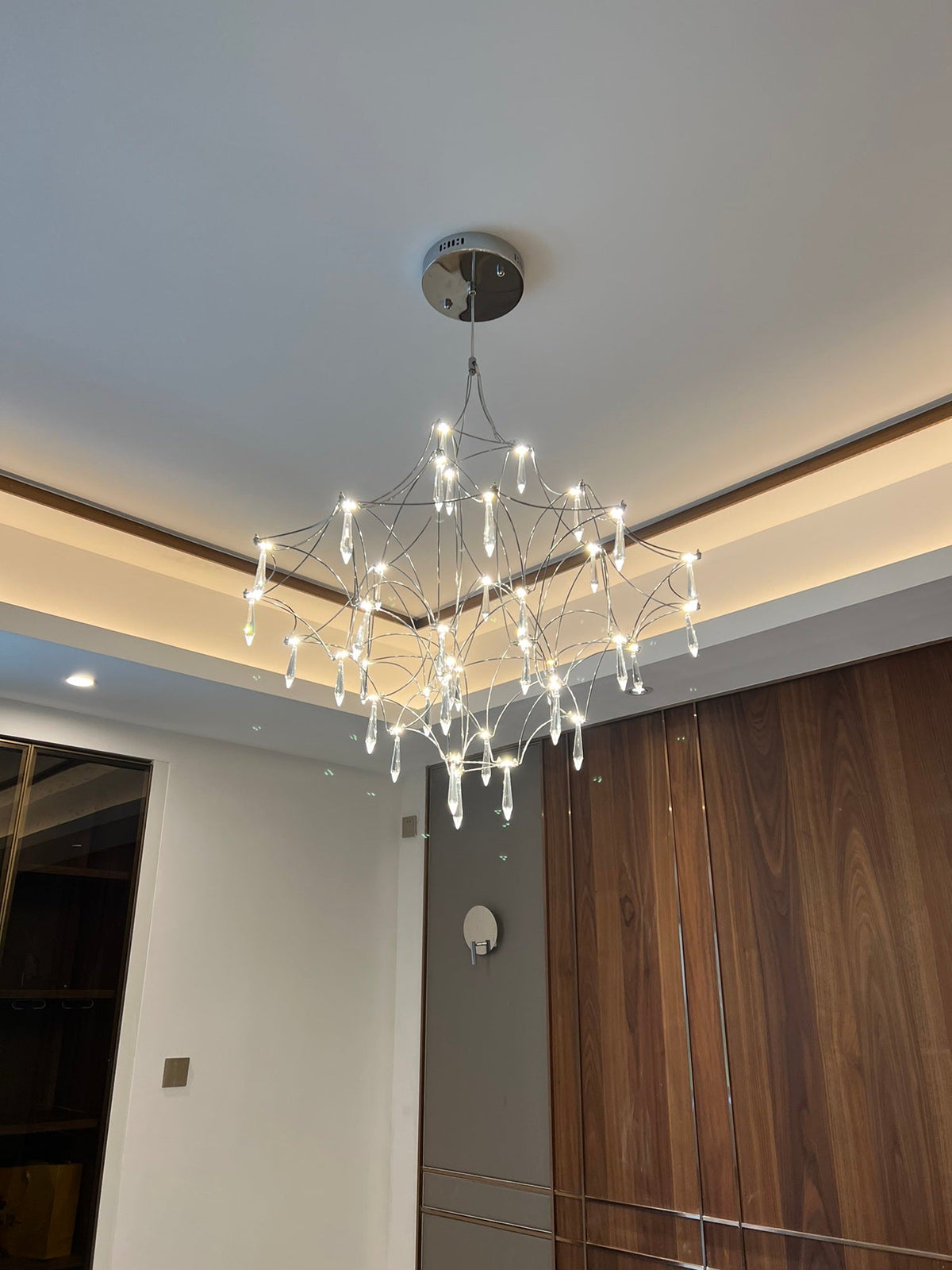 Mira Chandelier - Sparkling Crystal Light Net & Stainless Steel LED Pendant