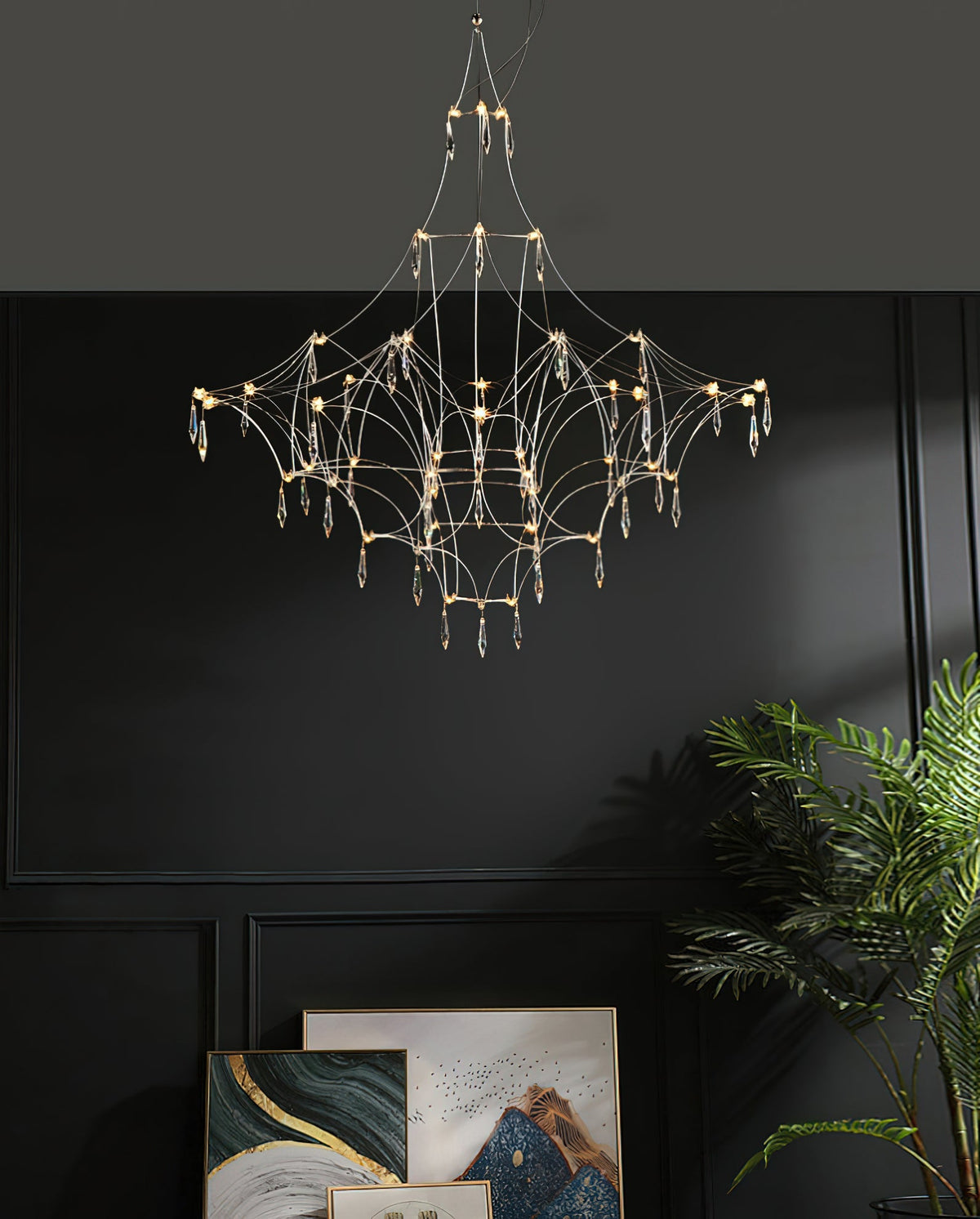 Mira Chandelier - Sparkling Crystal Light Net & Stainless Steel LED Pendant
