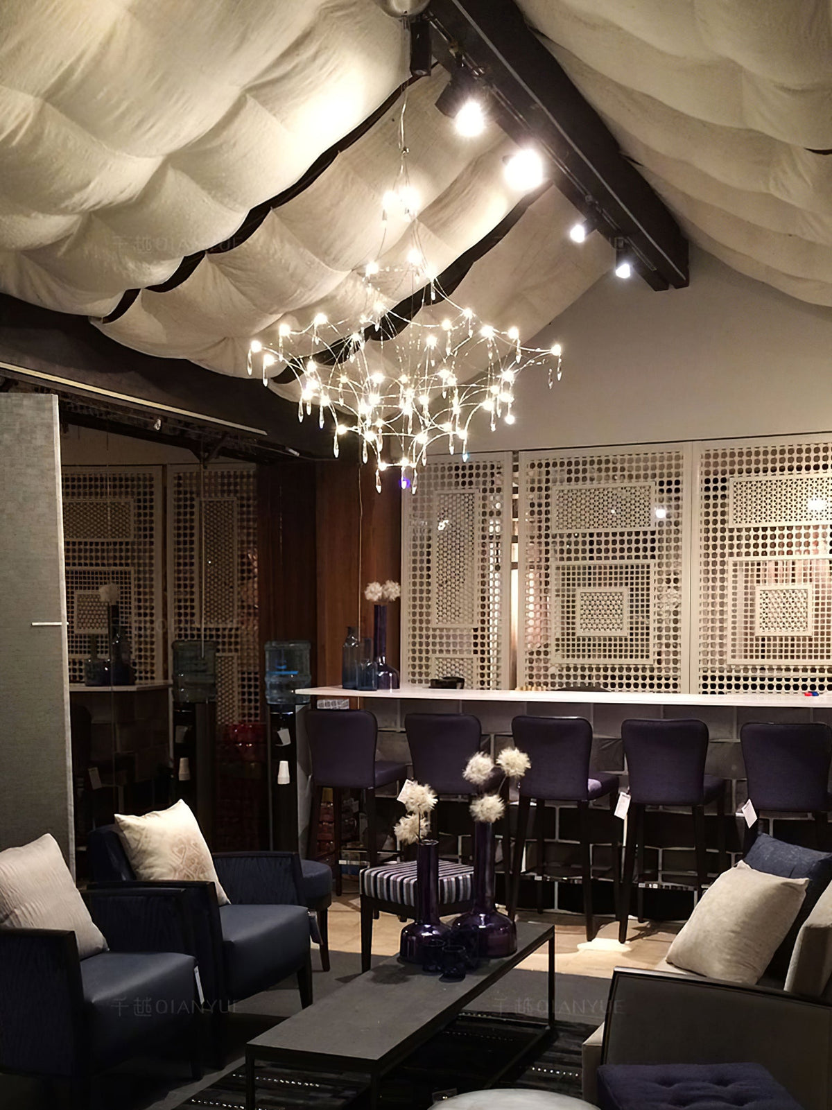 Mira Chandelier - Sparkling Crystal Light Net & Stainless Steel LED Pendant
