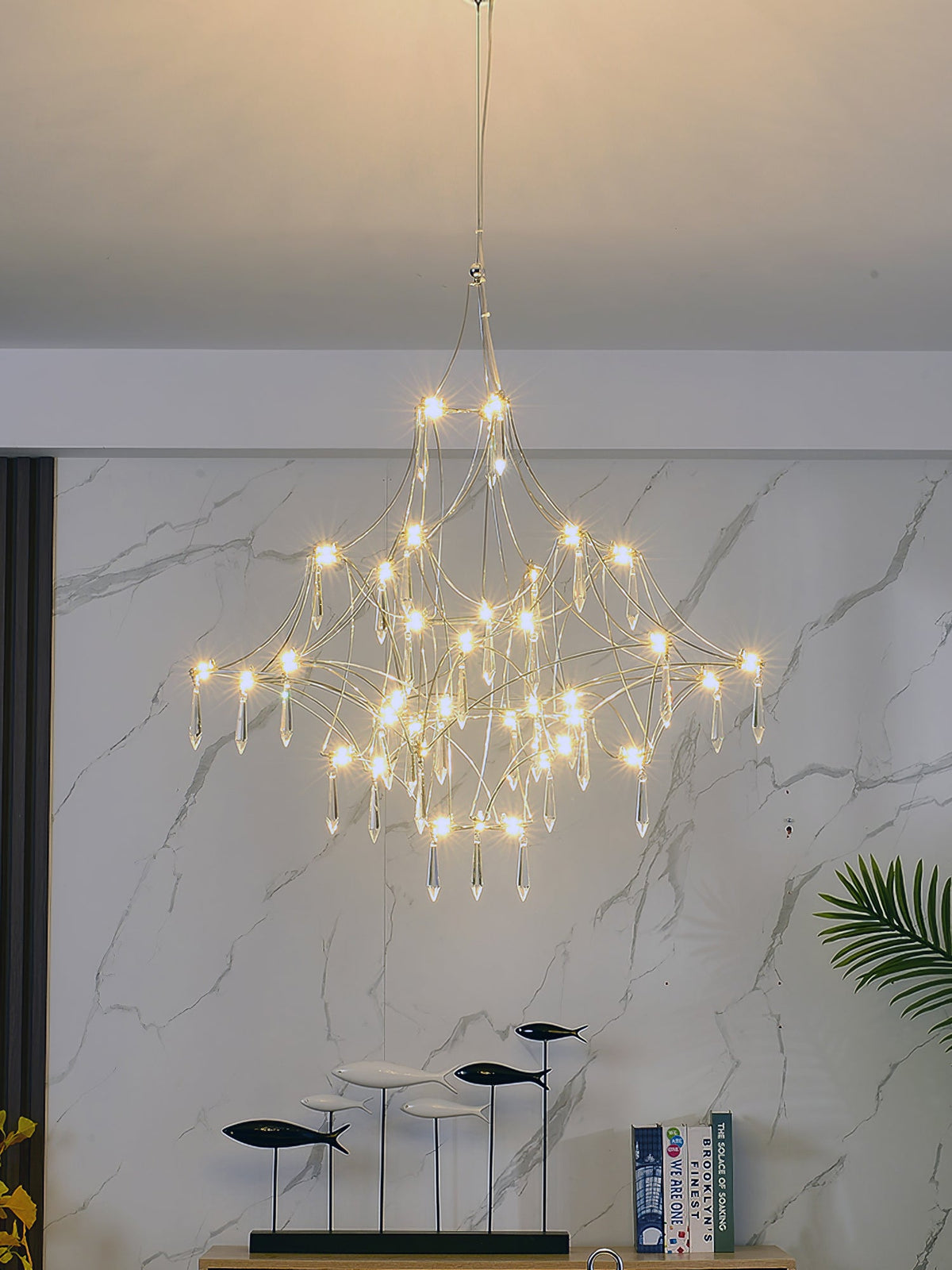 Mira Chandelier - Sparkling Crystal Light Net & Stainless Steel LED Pendant