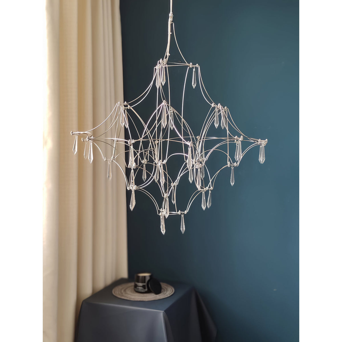 Mira Chandelier - Sparkling Crystal Light Net & Stainless Steel LED Pendant