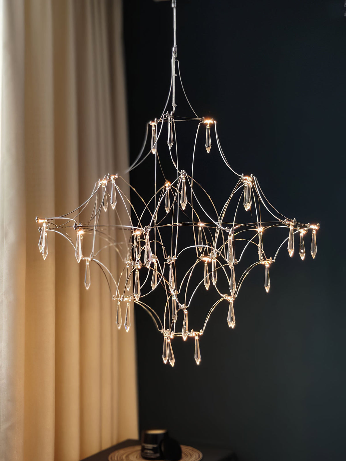 Mira Chandelier - Sparkling Crystal Light Net & Stainless Steel LED Pendant