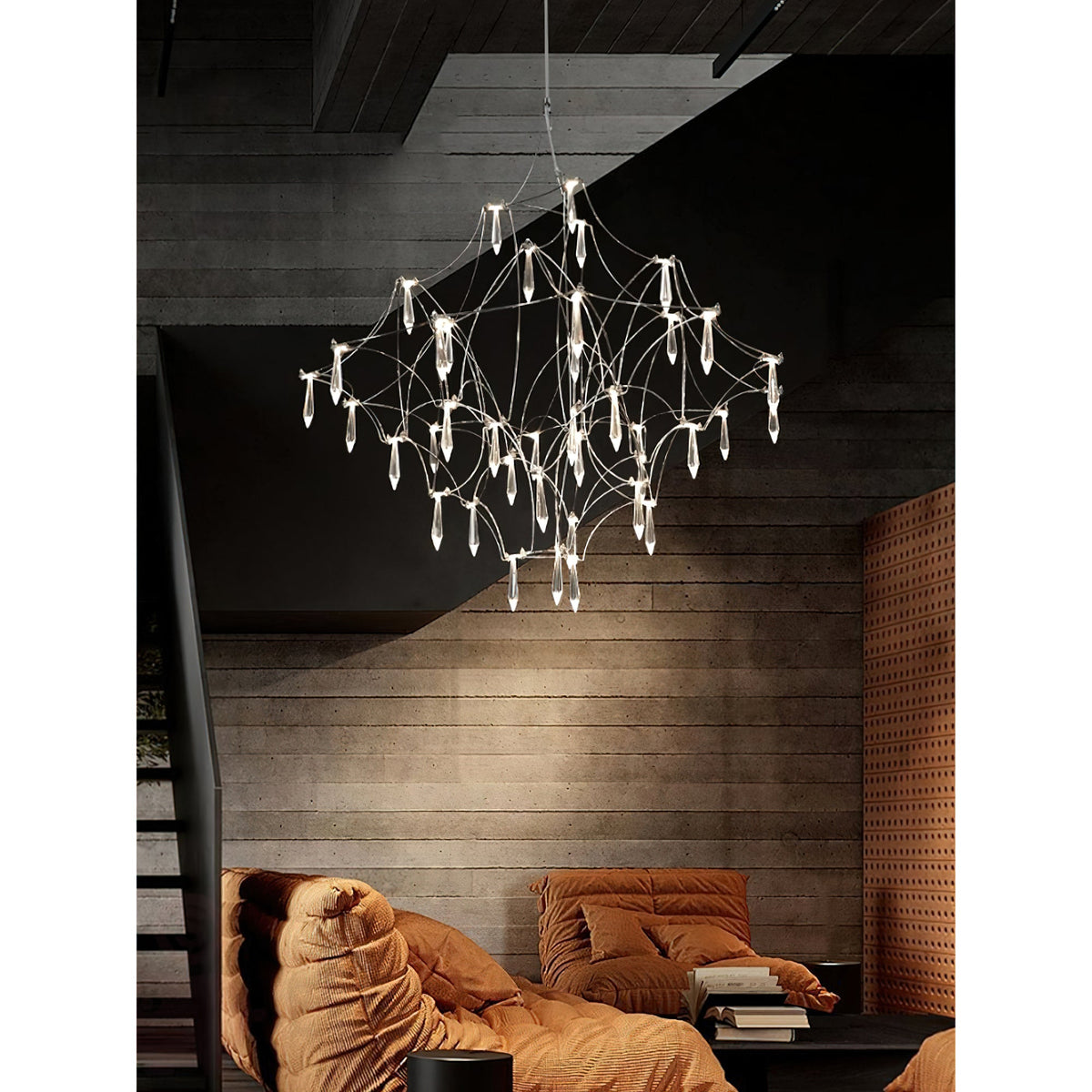 Mira Chandelier - Sparkling Crystal Light Net & Stainless Steel LED Pendant