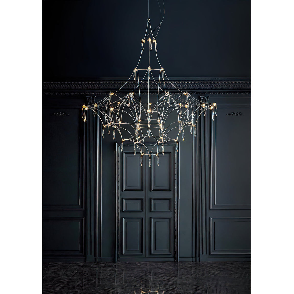 Mira Chandelier - Sparkling Crystal Light Net & Stainless Steel LED Pendant