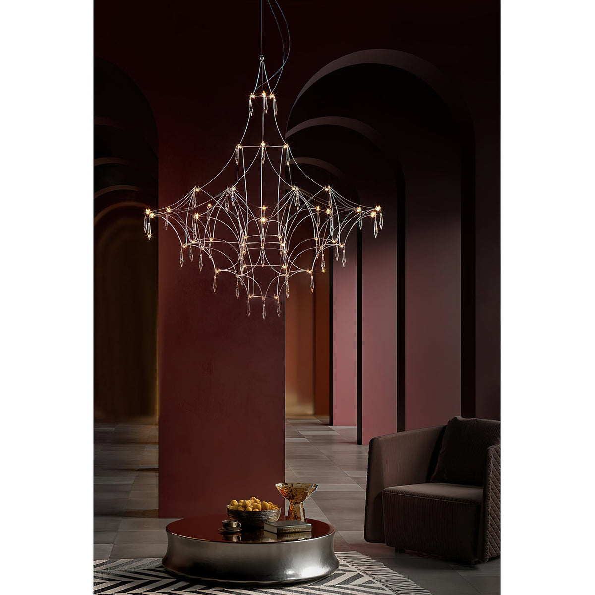 Mira Chandelier - Sparkling Crystal Light Net & Stainless Steel LED Pendant