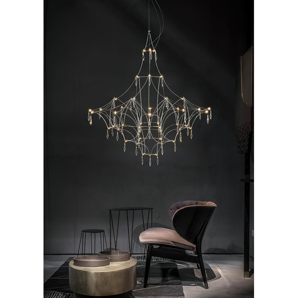 Mira Chandelier - Sparkling Crystal Light Net & Stainless Steel LED Pendant