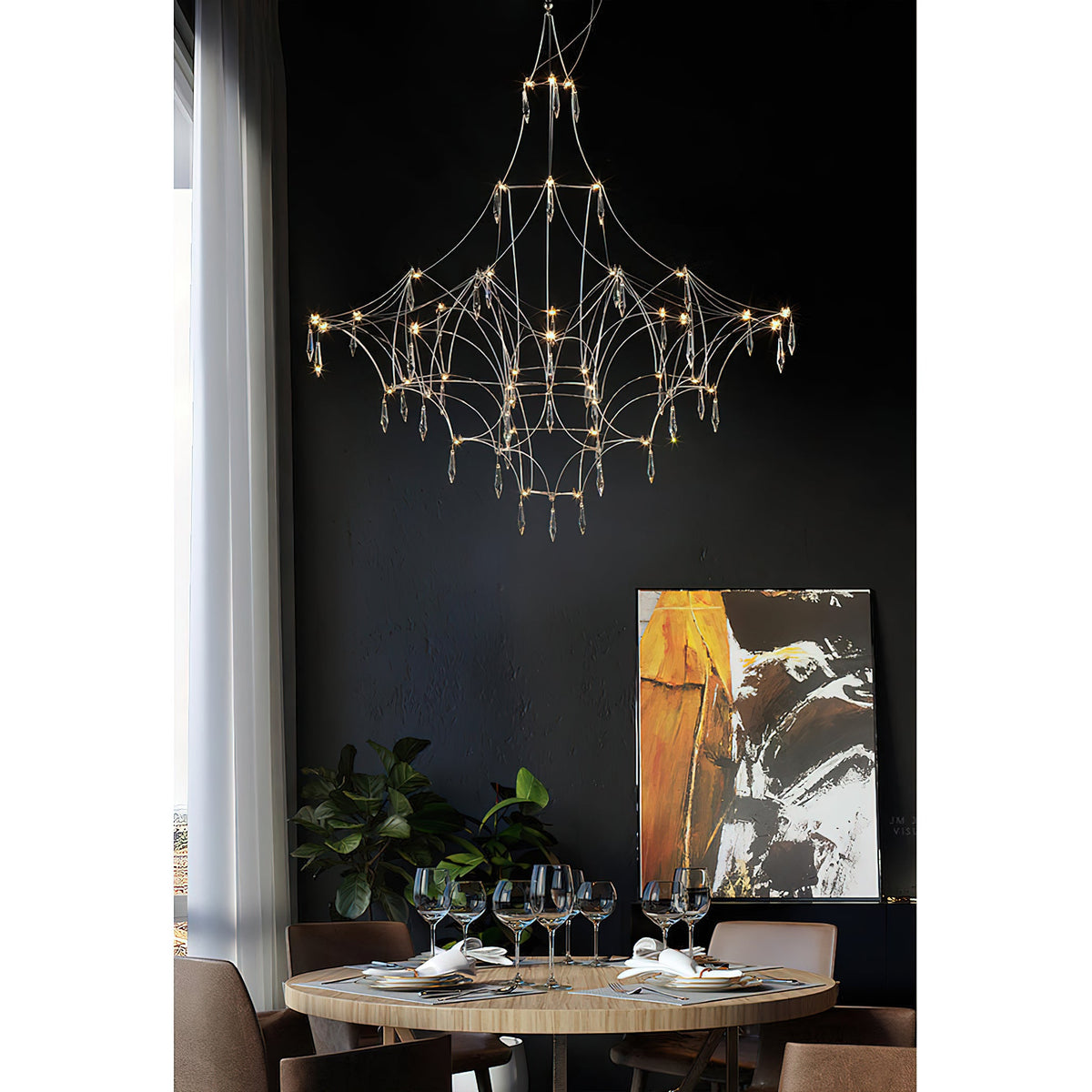 Mira Chandelier - Sparkling Crystal Light Net & Stainless Steel LED Pendant