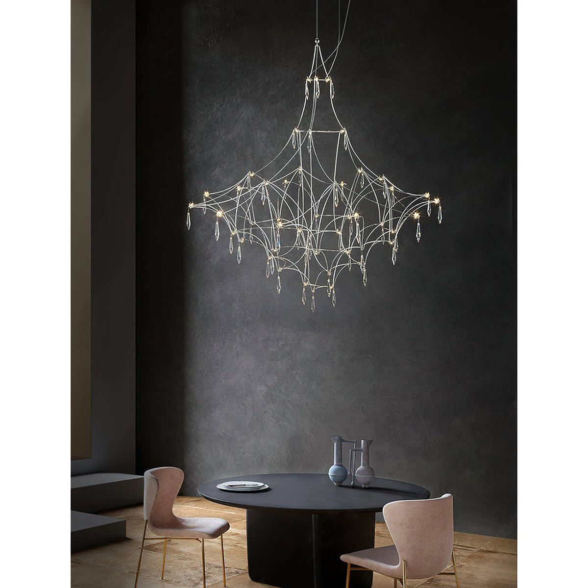 Mira Chandelier - Sparkling Crystal Light Net & Stainless Steel LED Pendant