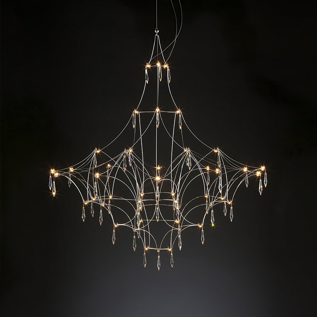 Mira Chandelier - Sparkling Crystal Light Net & Stainless Steel LED Pendant