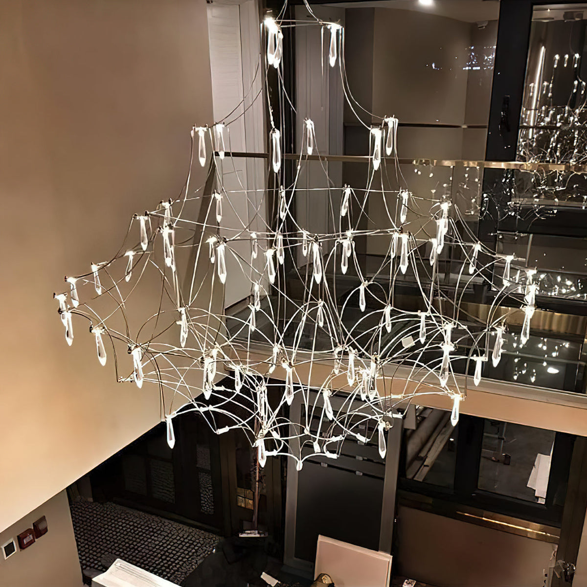 Mira Chandelier - Sparkling Crystal Light Net & Stainless Steel LED Pendant