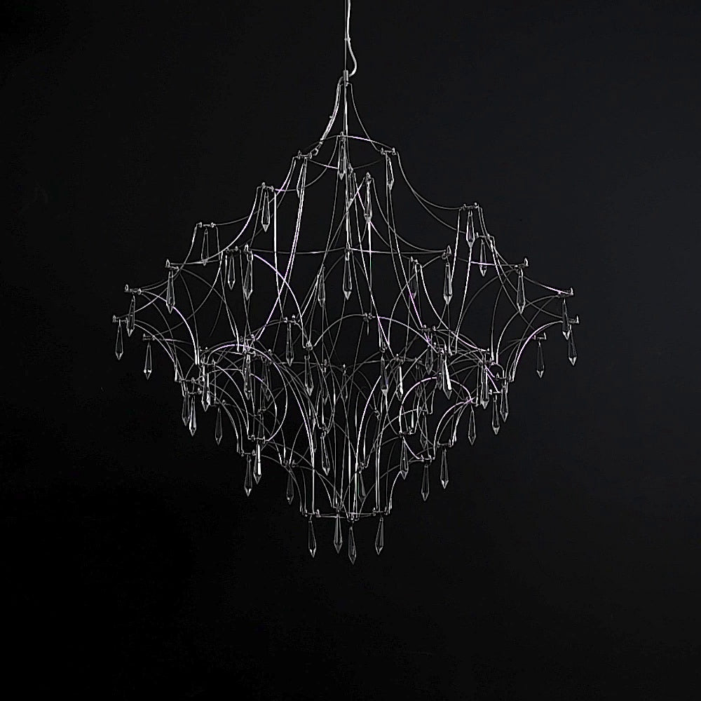 Mira Chandelier - Sparkling Crystal Light Net & Stainless Steel LED Pendant