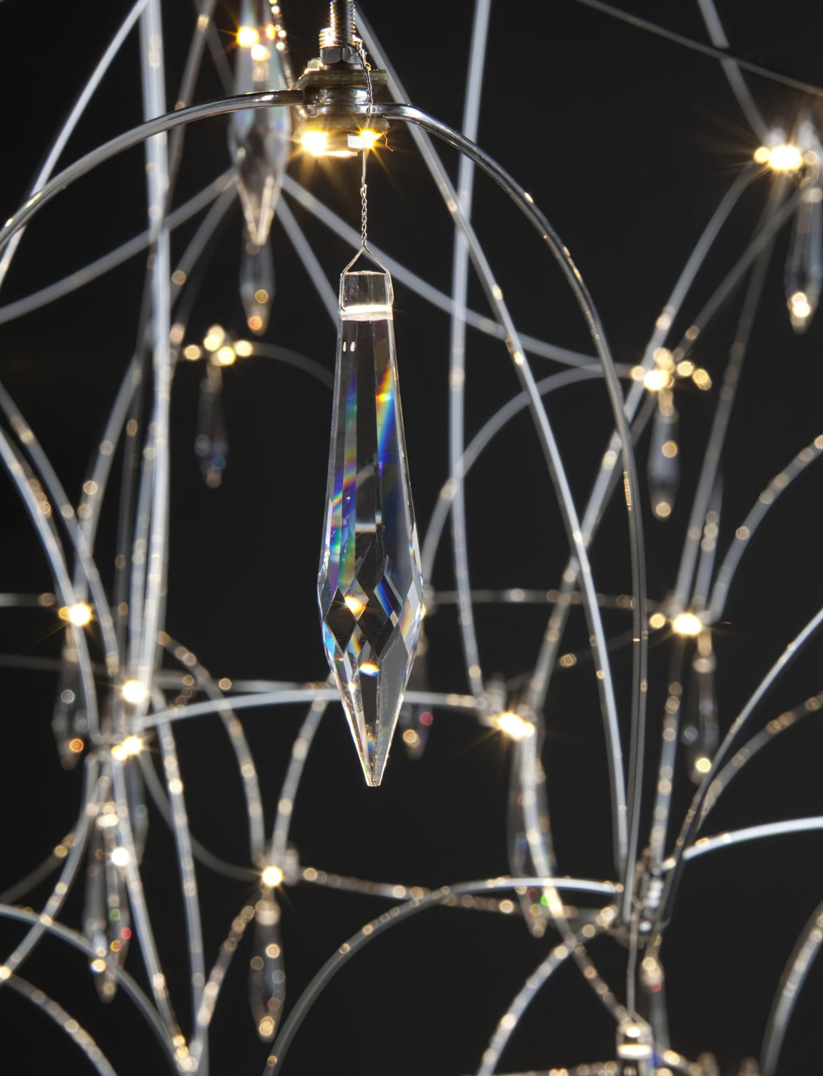 Mira Chandelier - Sparkling Crystal Light Net & Stainless Steel LED Pendant