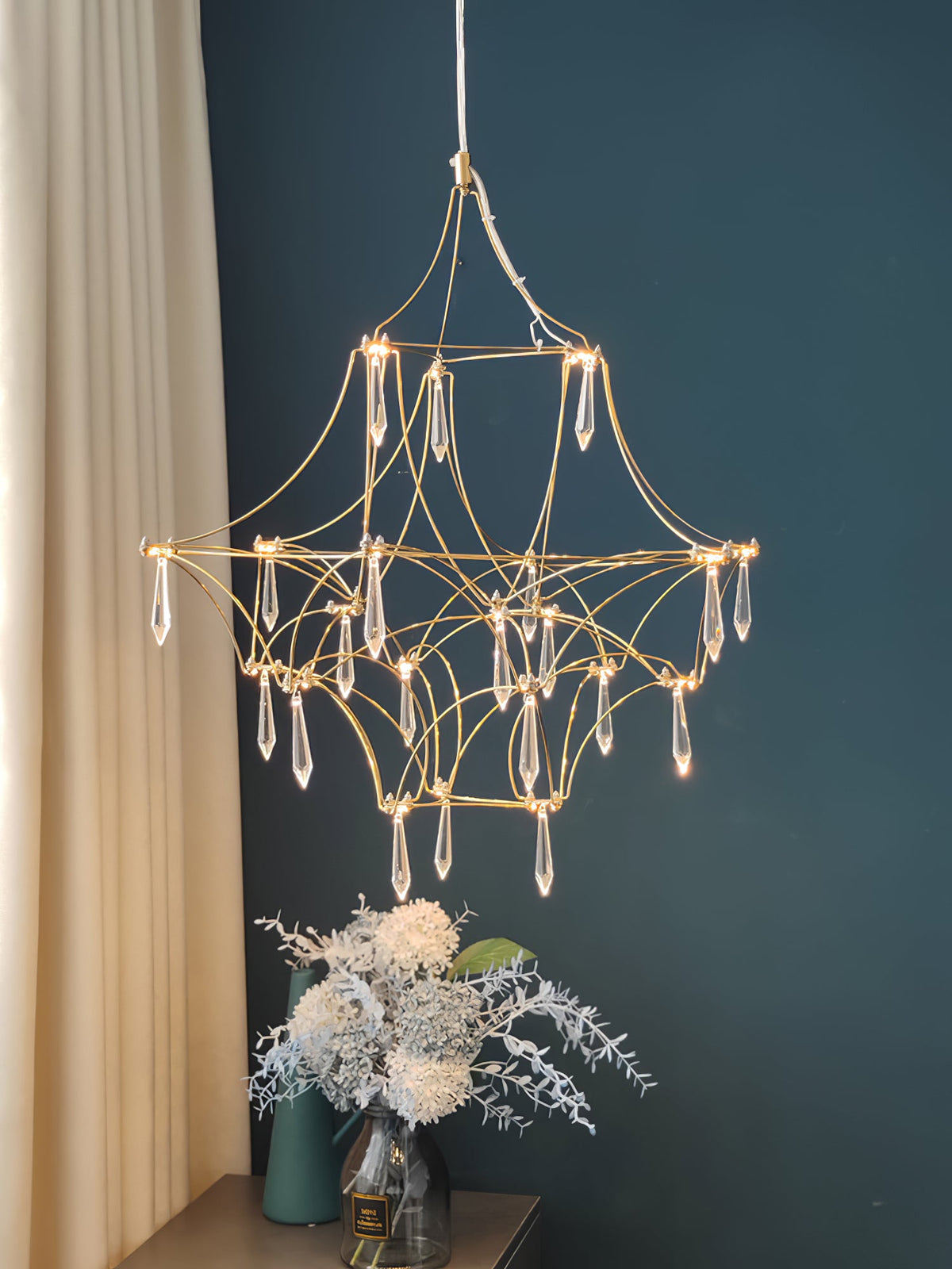 Mira Chandelier - Sparkling Crystal Light Net & Stainless Steel LED Pendant