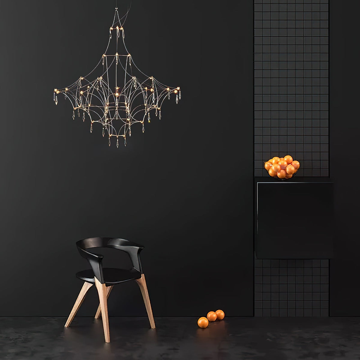 Mira Chandelier - Sparkling Crystal Light Net & Stainless Steel LED Pendant