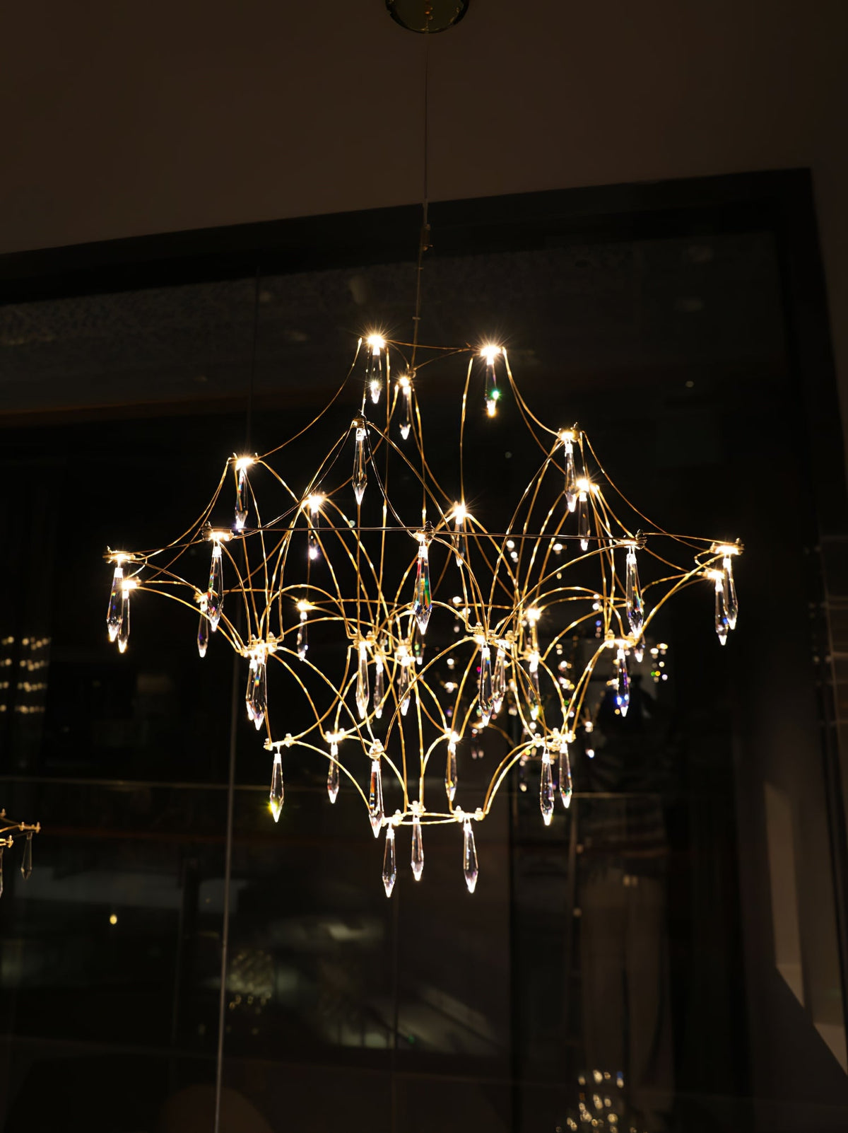 Mira Chandelier - Sparkling Crystal Light Net & Stainless Steel LED Pendant