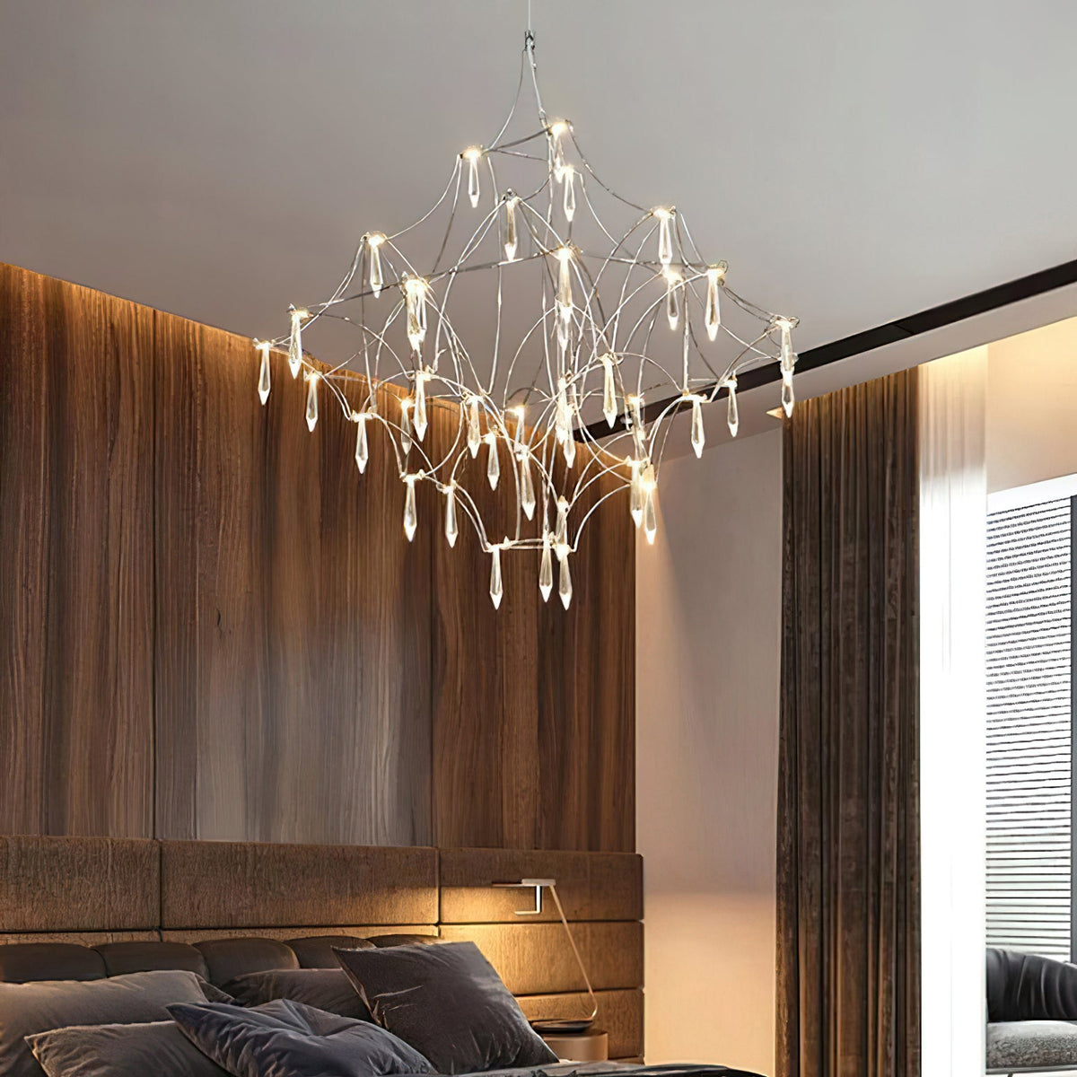 Mira Chandelier - Sparkling Crystal Light Net & Stainless Steel LED Pendant