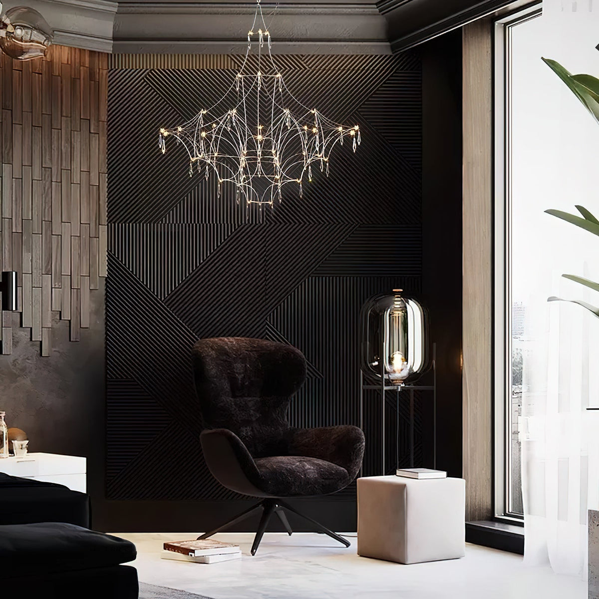 Mira Chandelier - Sparkling Crystal Light Net & Stainless Steel LED Pendant