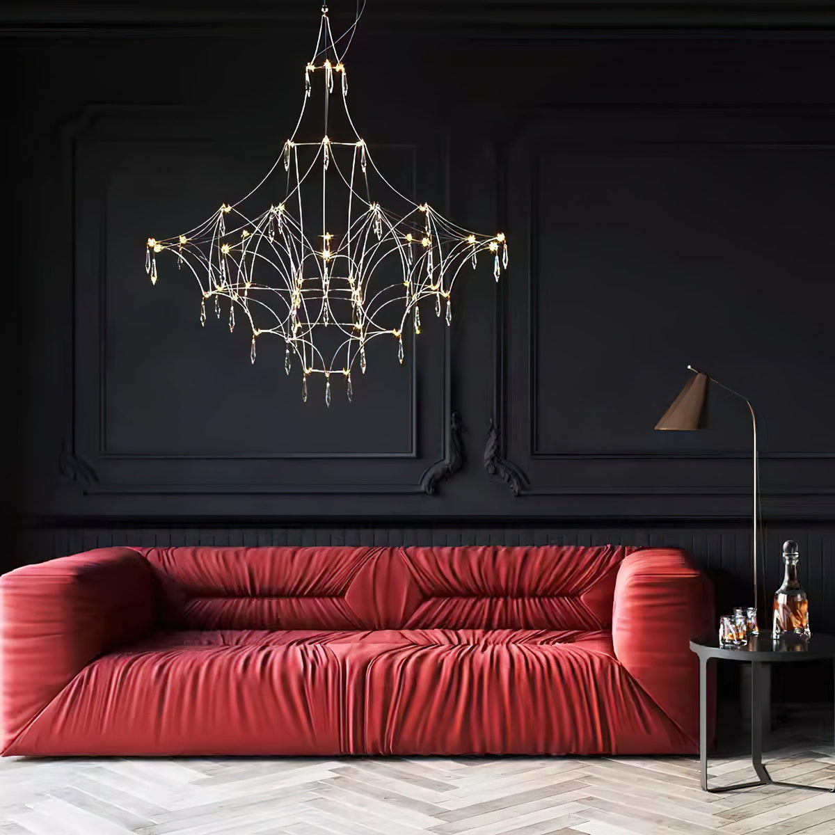 Mira Chandelier - Sparkling Crystal Light Net & Stainless Steel LED Pendant