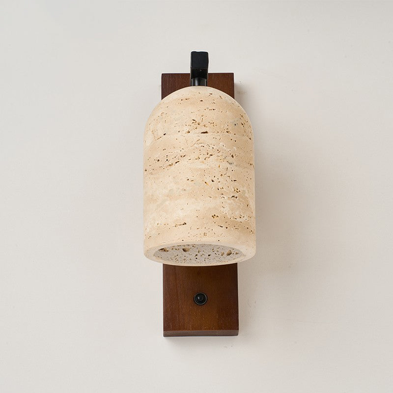 Mirabelle Wall Lamp - Natural Travertine Shade & Solid Wood Sconce